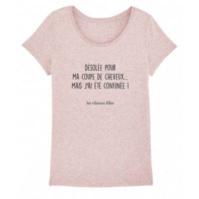 Round neck t-shirt Sorry for my cut-Heather pink