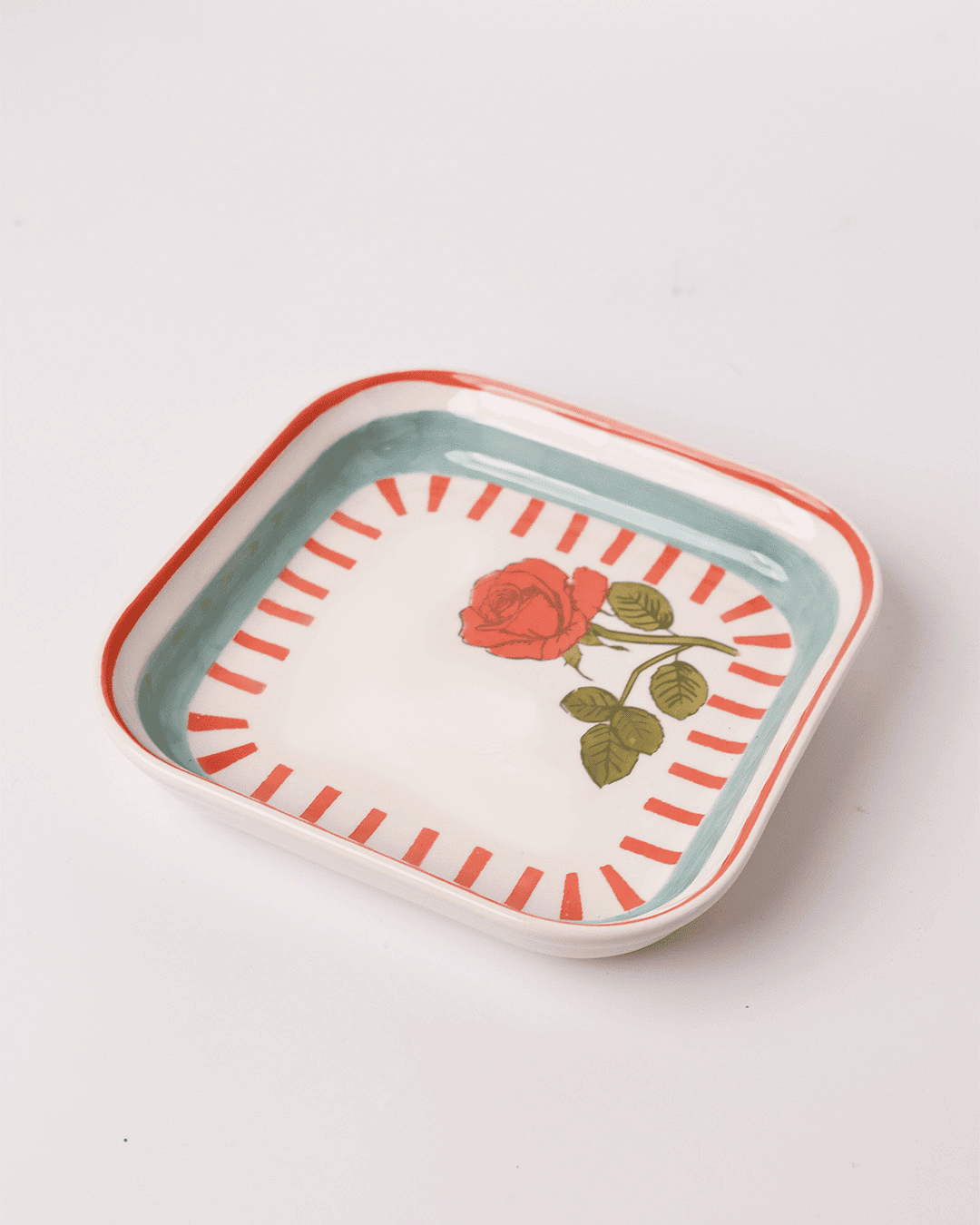 Tea Garden Handpainted Ceramic Square Snack Plate 15.5cms