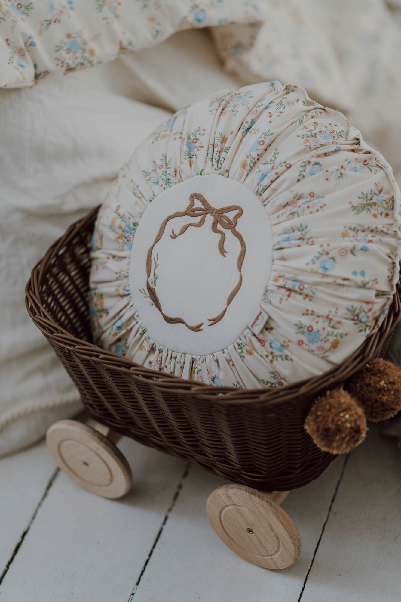 Round Boho Decorative Pillow Blooming Meadow