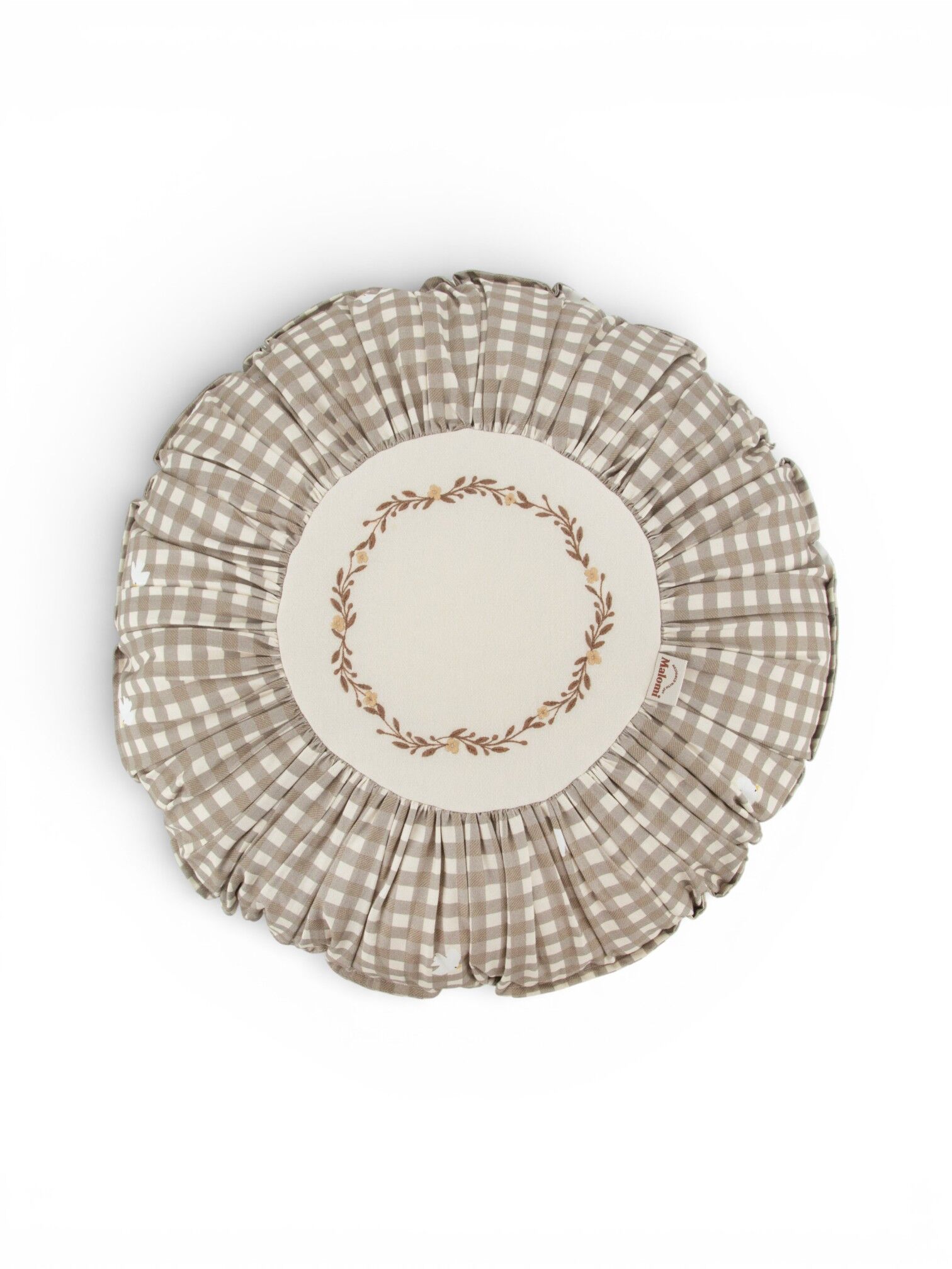 Round Boho Decorative Pillow Countryside Check