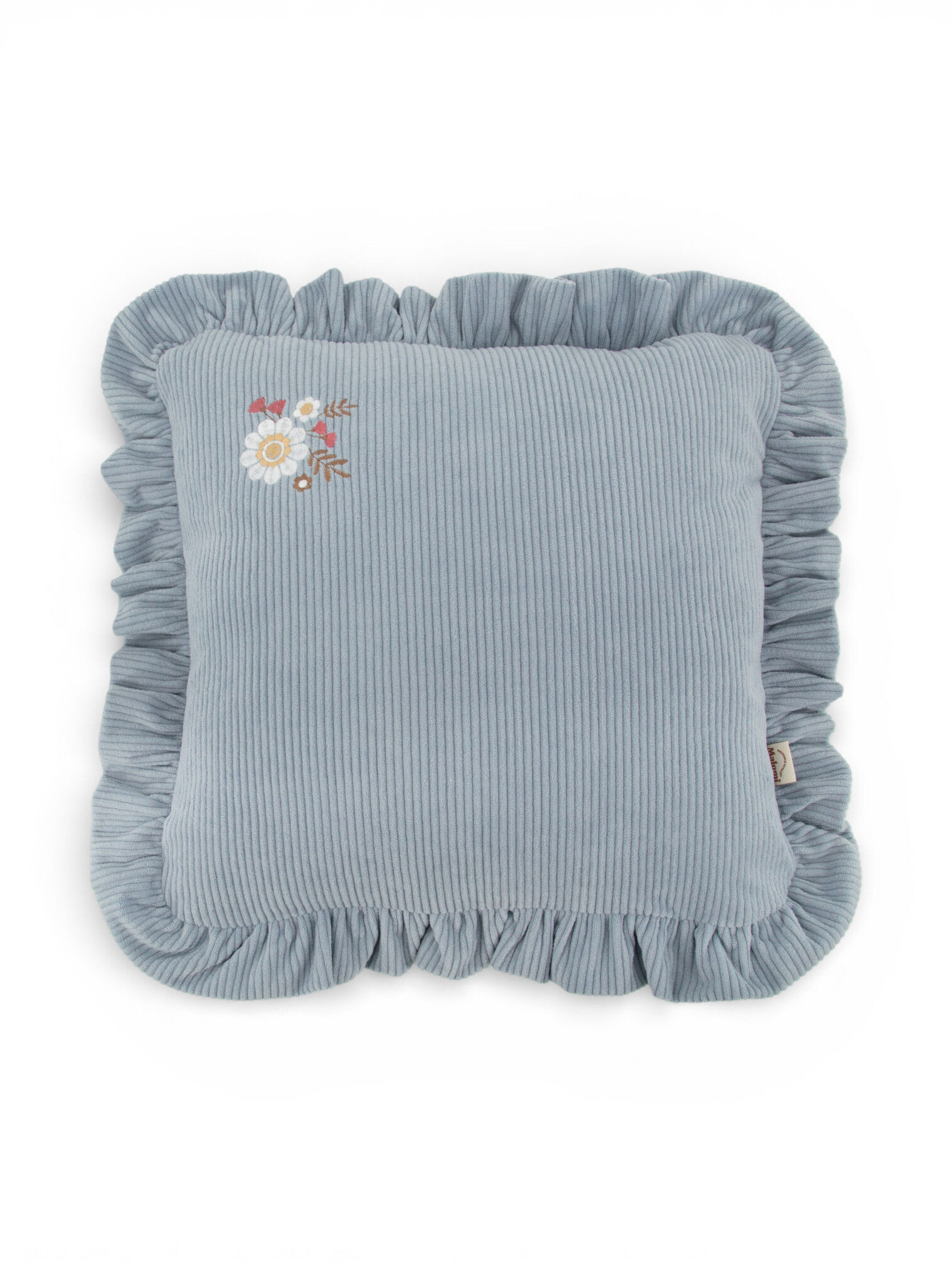 Decorative Corduroy Cushion with Frill Blue