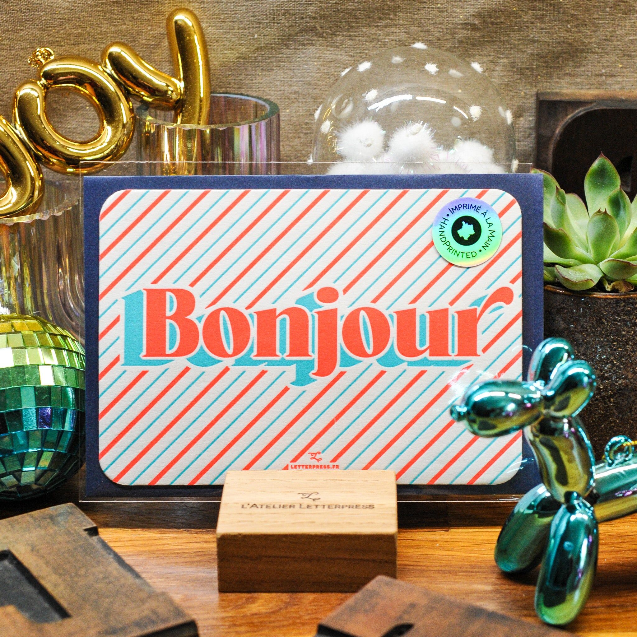 Letterpress Hello Card (with envelope), colorful, patterned, fluorescent