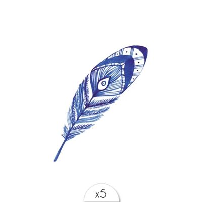 Temporary tattoo: Feather fine blue lines eye