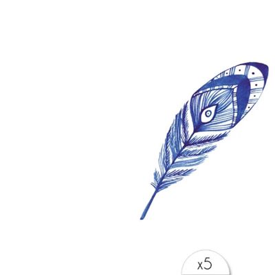 Tatouage éphémère : Plume traits fins bleus oeil