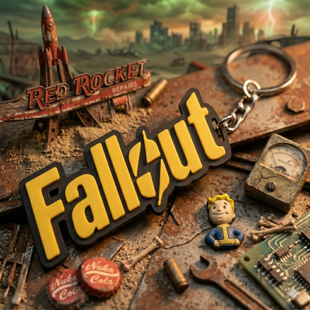 Fallout Logo Keychain Vault Tec Keyring, Wasteland Gaming Accessory, Retro Futuristic Keychain, Gamer Gift, Geek Collectible, Video Game Keychain