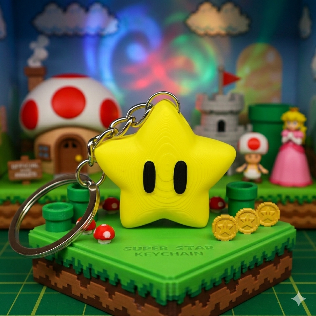 Super Star Mario Keychain, Power Star 3D Keyring, Cute Gaming Accessory, Nintendo Keychain, Gamer Gift, Retro Game Collectible
