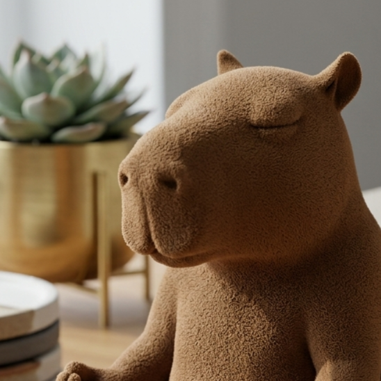 Meditating Capybara Statue Zen Decor, Fuzzy Skin 3D Sculpture, Calm Animal Figurine, Minimalist Home Decor, Relaxing Gift for Yoga Lovers