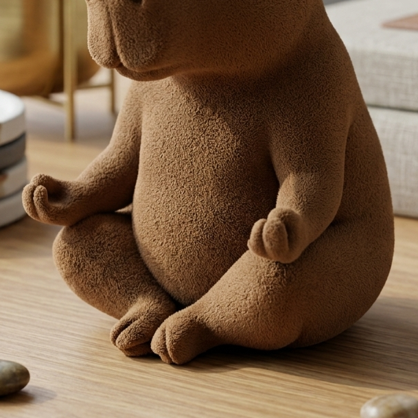 Meditating Capybara Statue Zen Decor, Fuzzy Skin 3D Sculpture, Calm Animal Figurine, Minimalist Home Decor, Relaxing Gift for Yoga Lovers