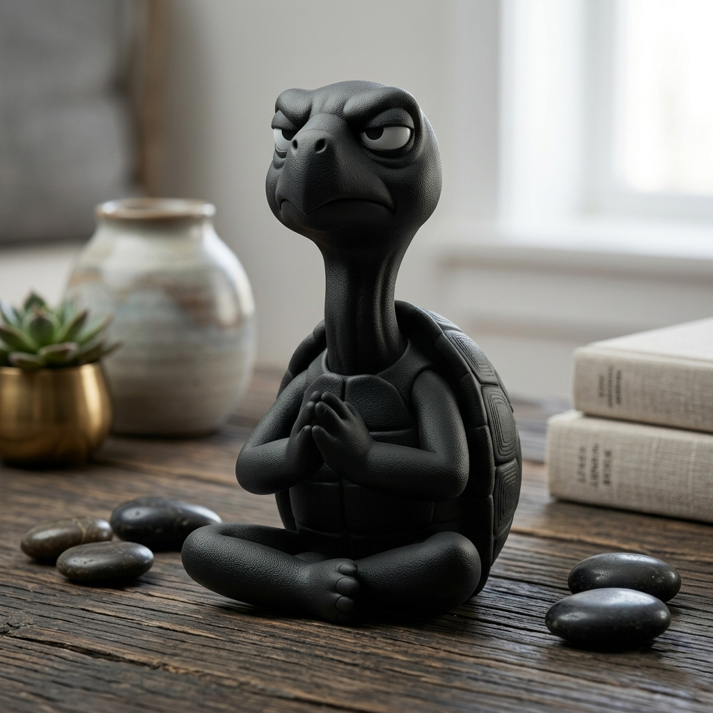 Grumpy Zen Turtle Statue Meditating Animal Sculpture, Funny Calm Decor, Minimalist Turtle Figurine, Yoga Desk Decor, Unique Gift for Relaxation Lovers