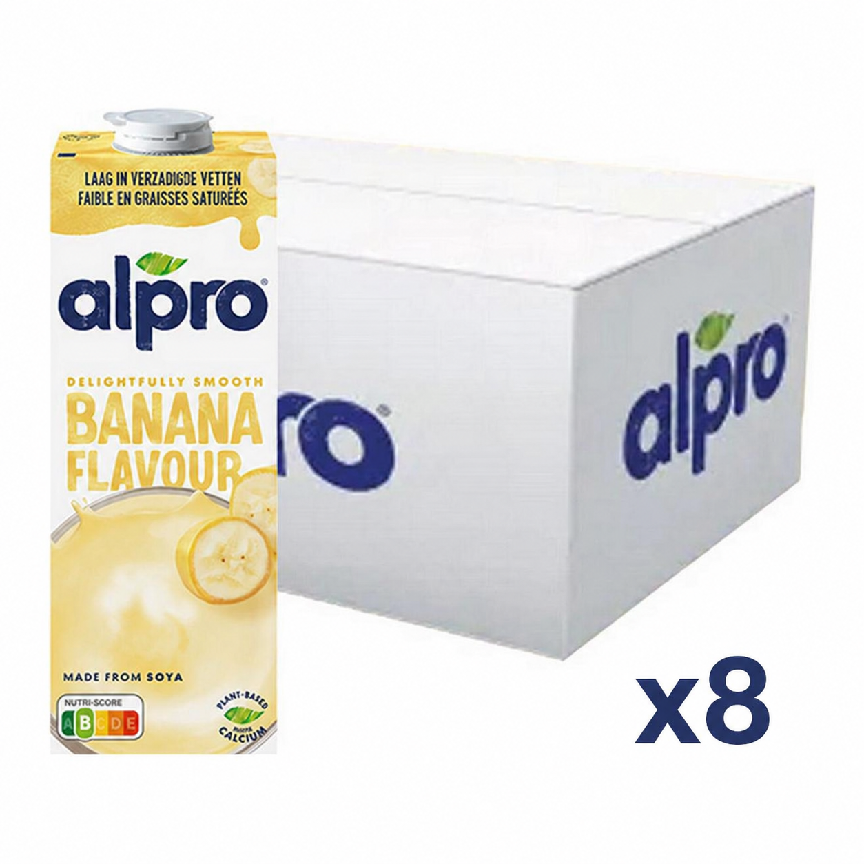 Alpro Sojadrink mit Bananengeschmack, 1 l – Karton mit 8 Flaschen
