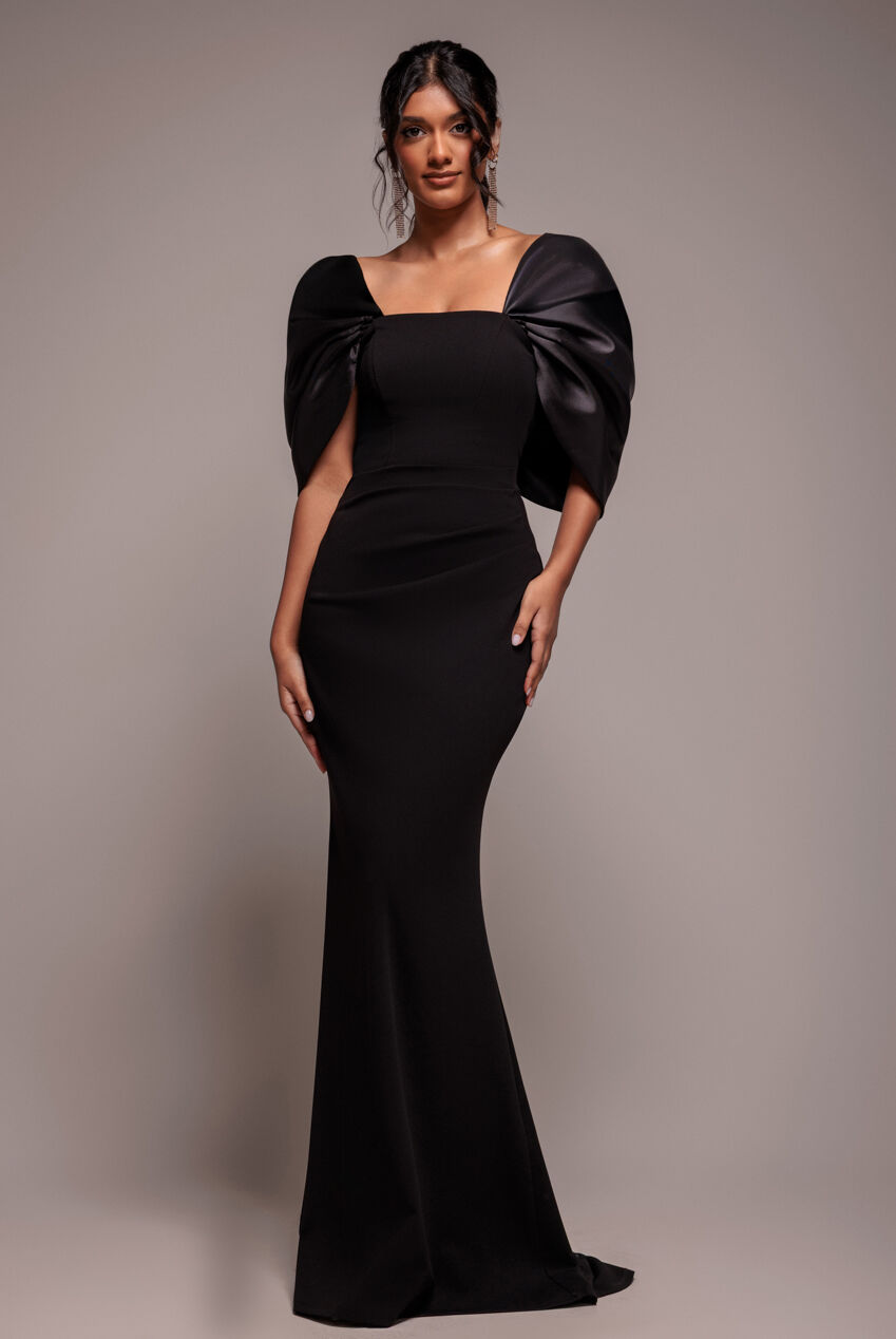 Goddiva Schulterfreies Maxikleid aus Satin mit Schleife am Rücken (Scuba) DR4708