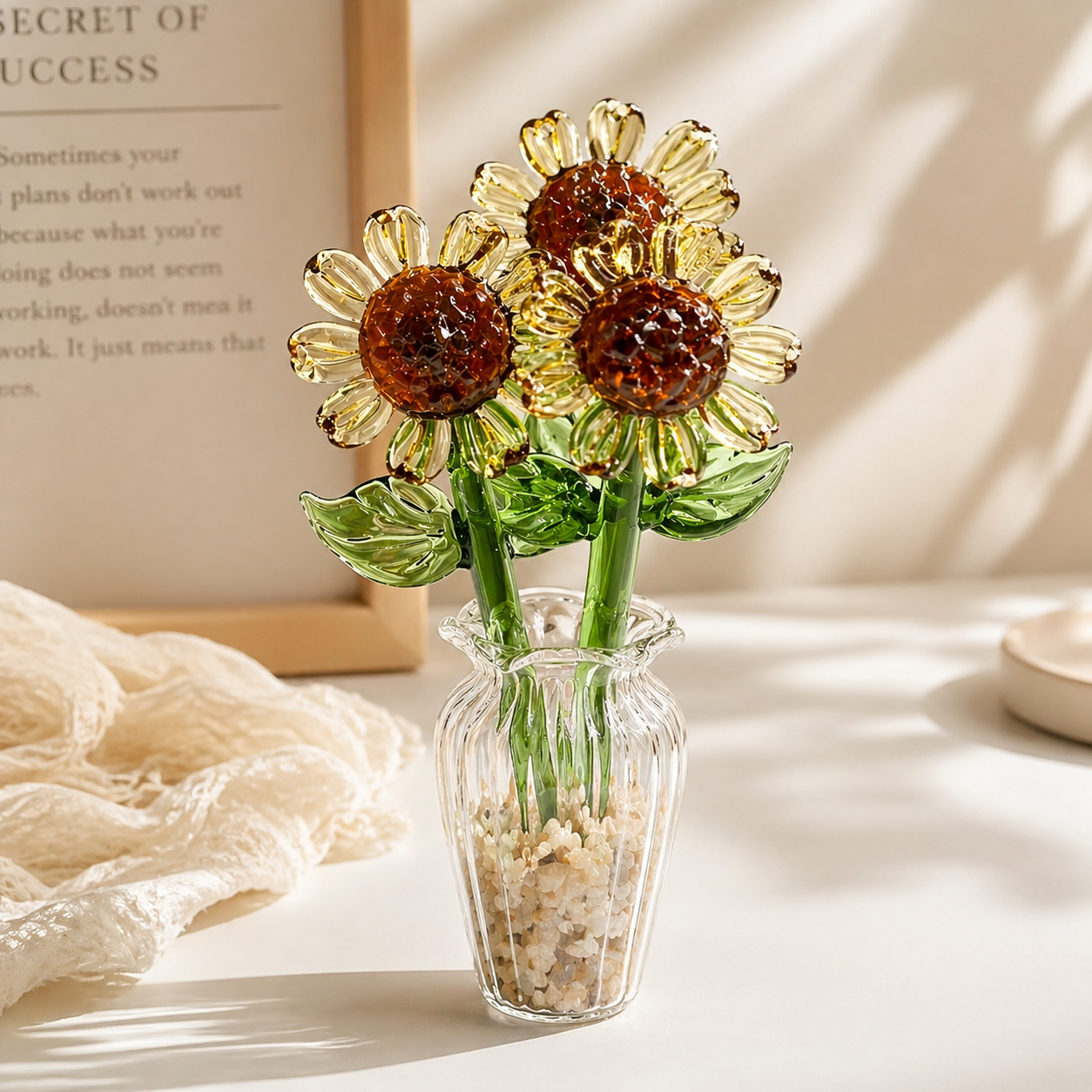 Handmade Glass Flower Ornament - Glass Sunflower Figurine