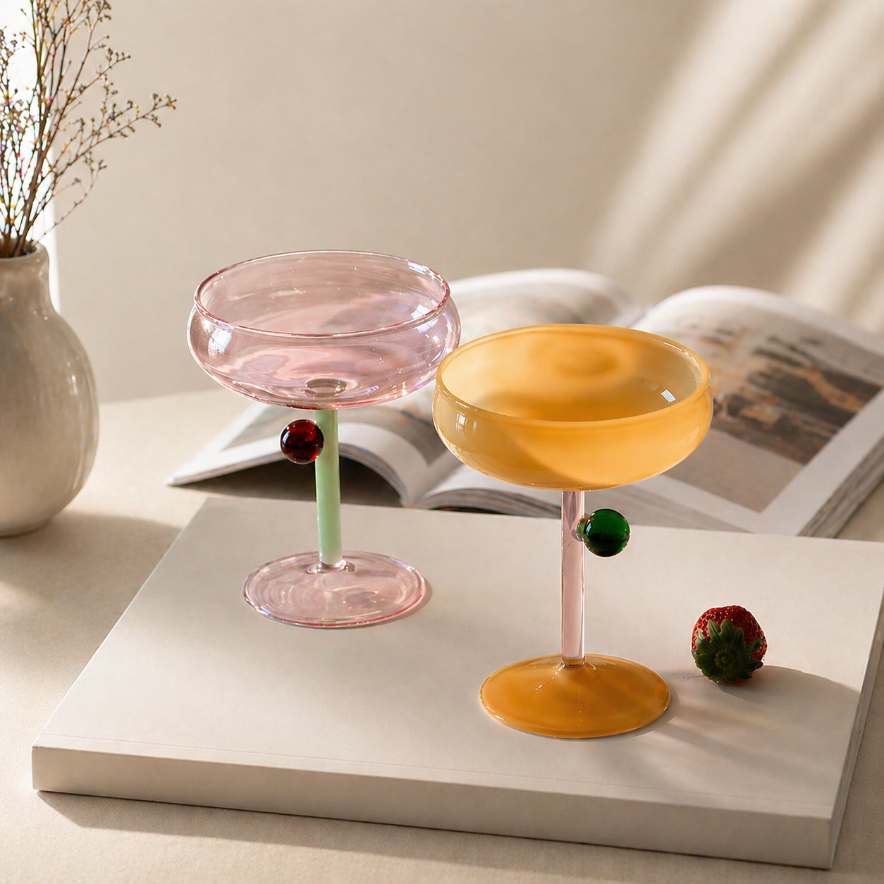 Colorful Glass Coupe Cocktail Glass Nordic Style Cup