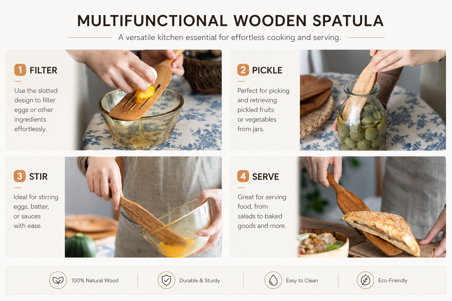 Acacia Wood Spatula Set Natural Wooden Cooking Utensil