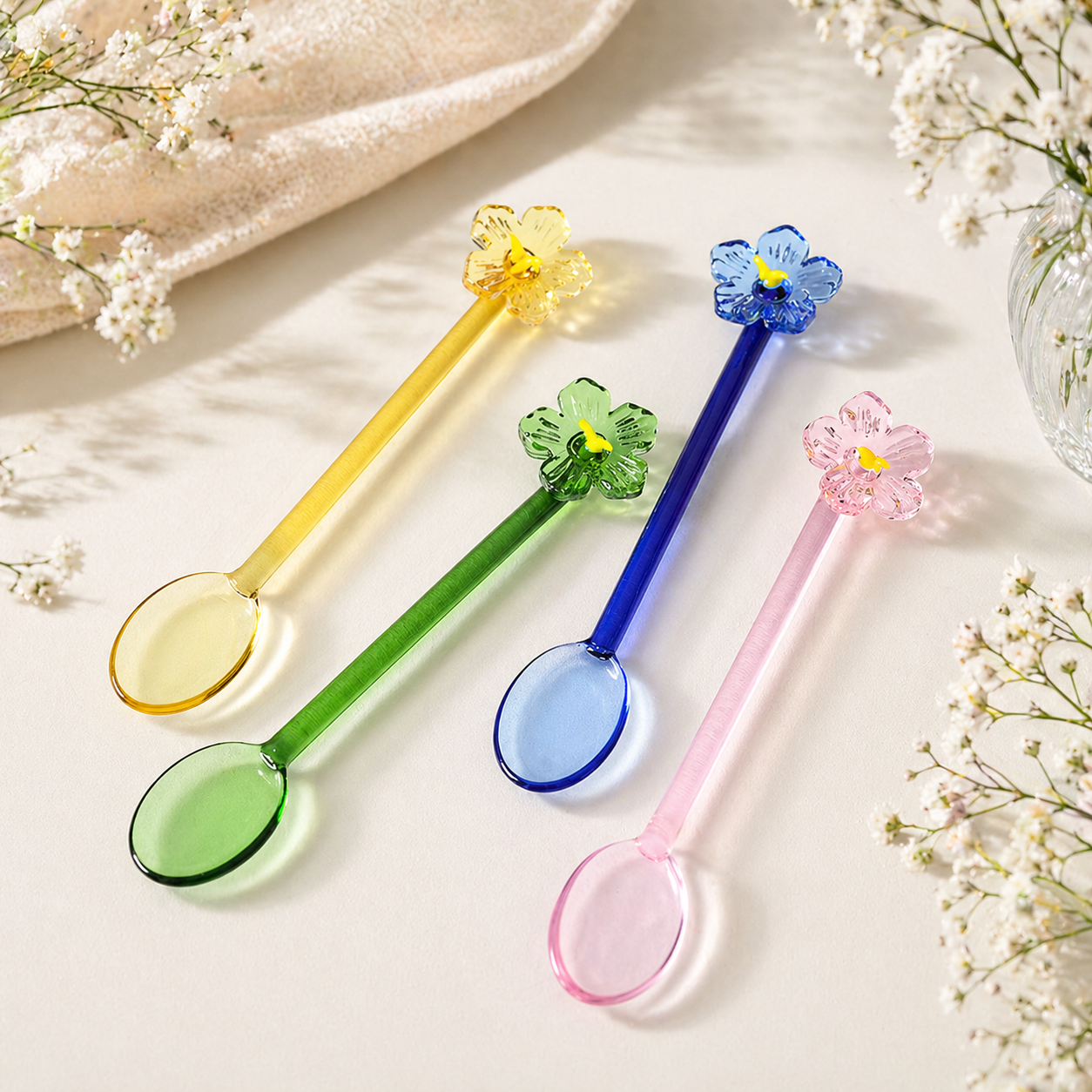 Glass Flower Spoon Cute Coffee Stirrer Dessert Spoon