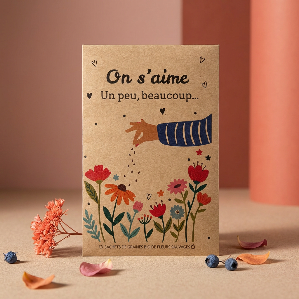Seed packet with a message - We love each other a little, a lot - love