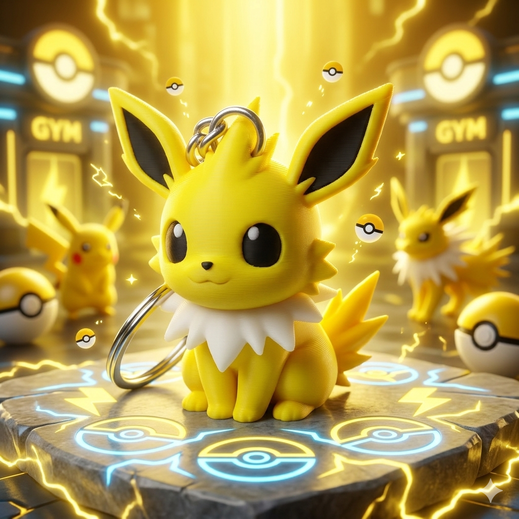 Jolteon Pokémon-Schlüsselanhänger, Elektro-Eeveelution 3D-Schlüsselanhänger, niedlicher Anime-Schlüsselanhänger, Gamer-Accessoire, Pokémon-Geschenk, Sammlerstück für Geeks, Evoli-Entwicklung