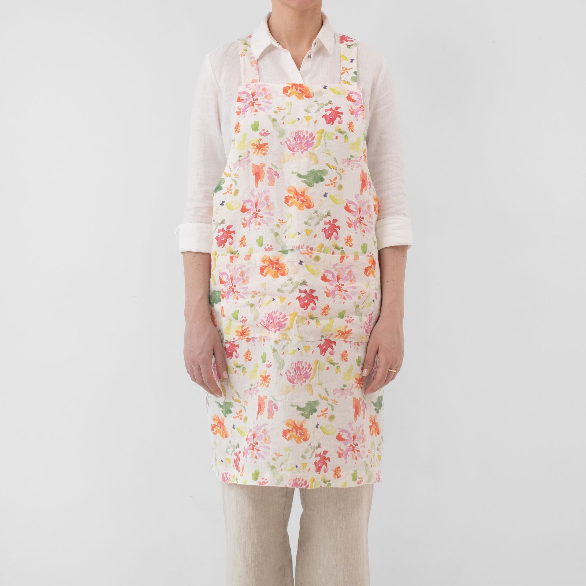 Wildflower Flow Linen Japanese Crossback Apron