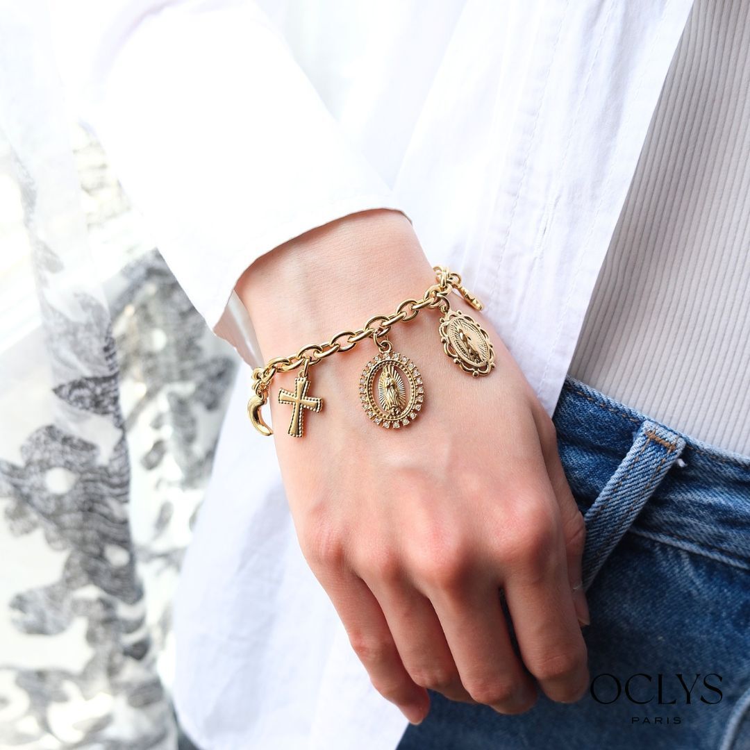 Bracelet breloques acier inoxydable doré Jena