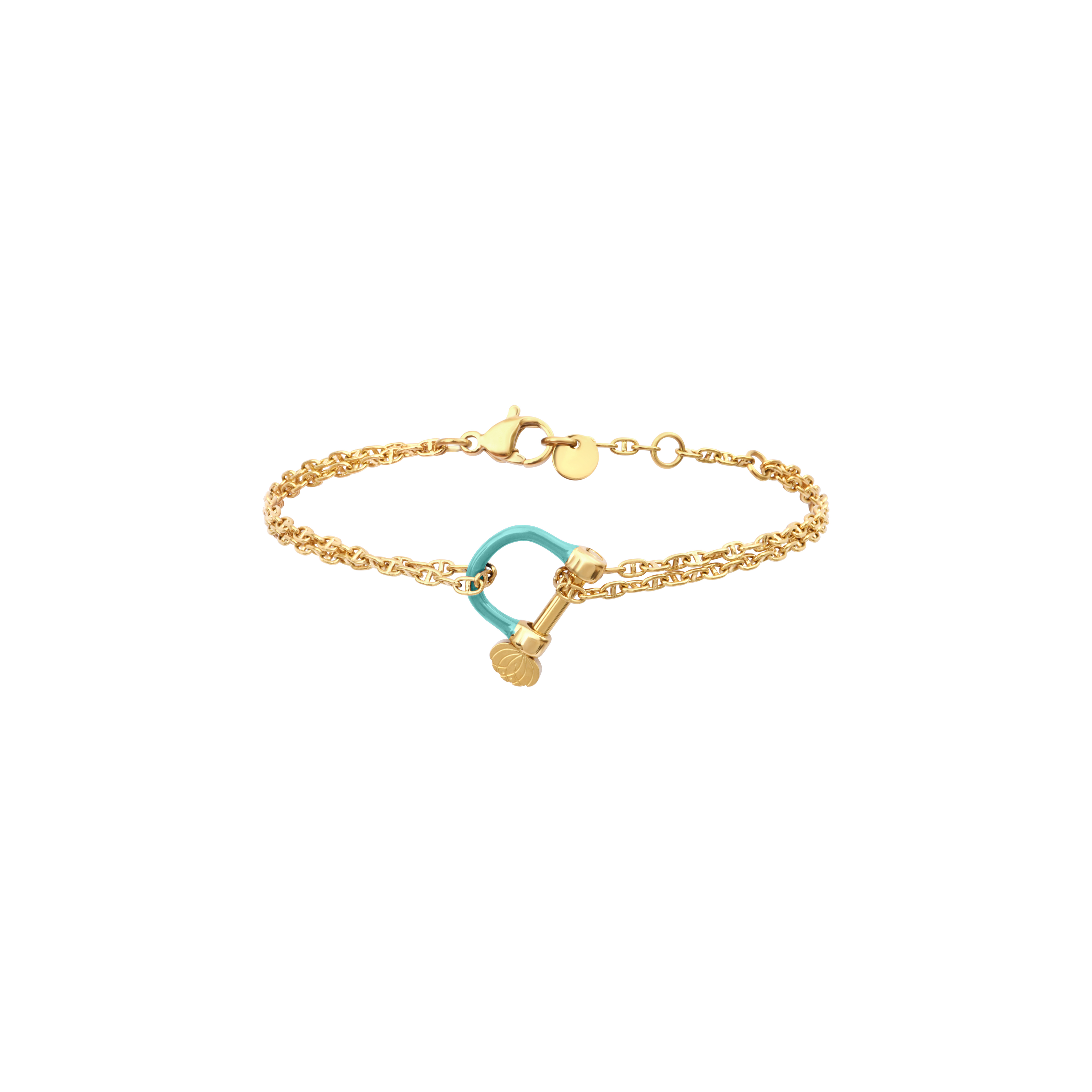 Bracelet with double marine chain and green shackle