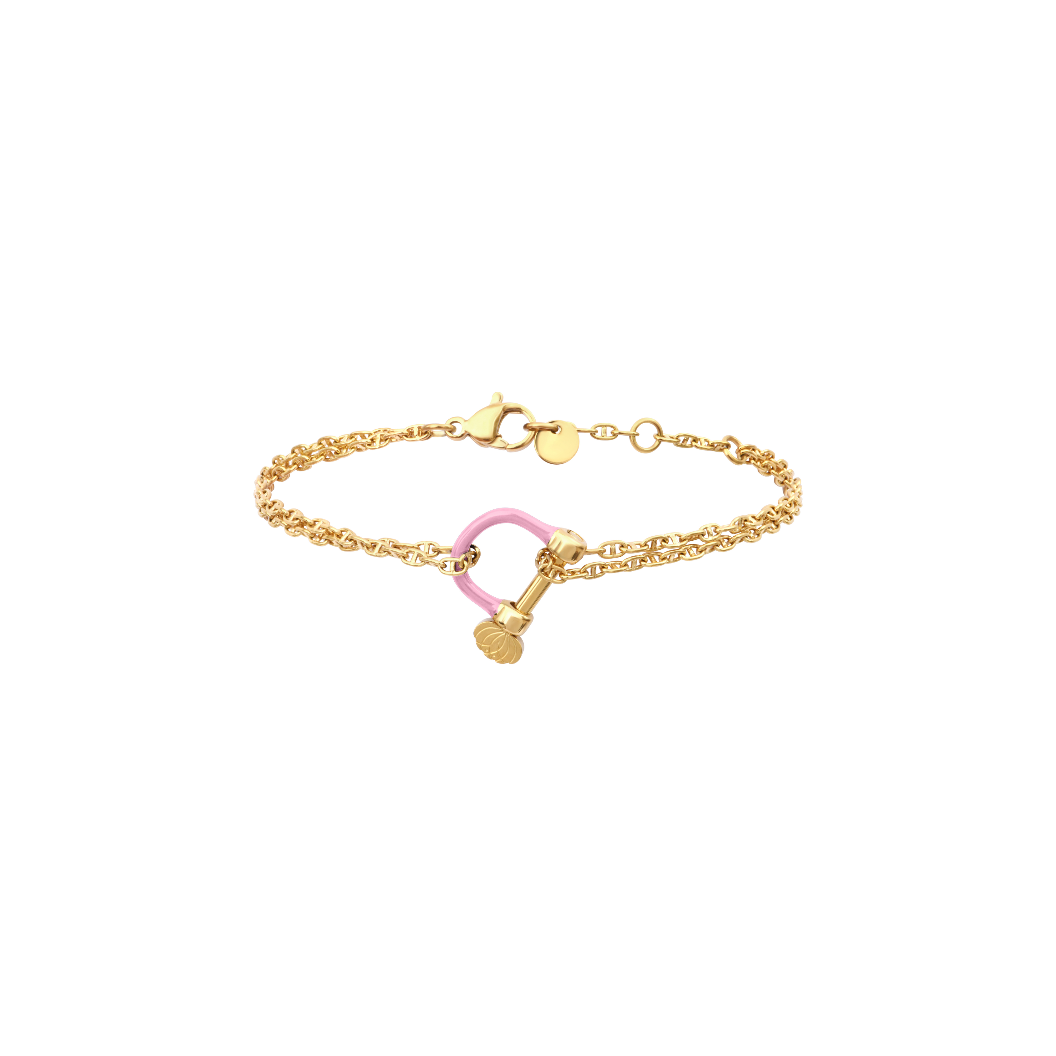 Bracelet avec chaîne marine double et manille rose
