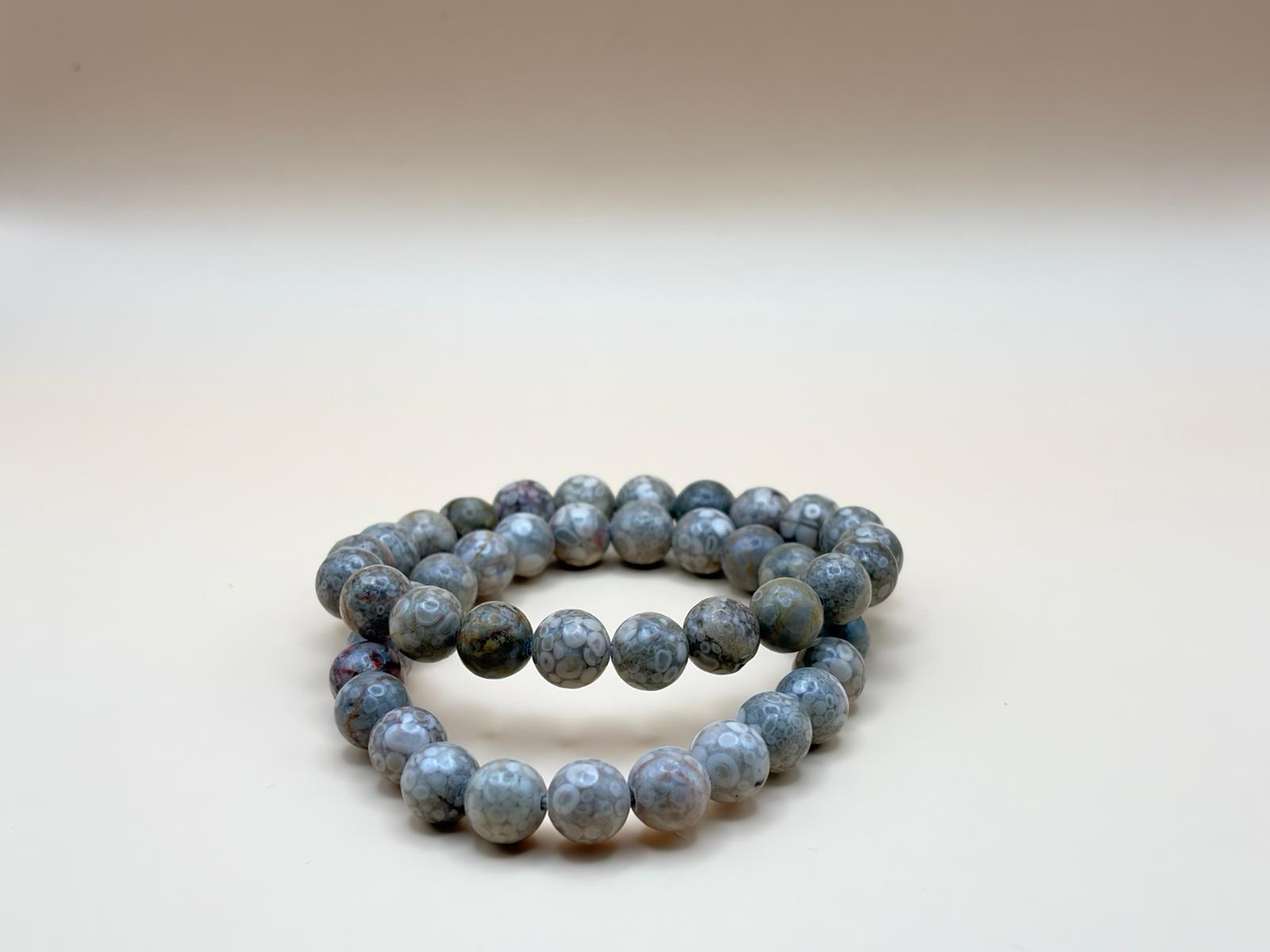 BRACELET PIERRE RONDE AGATE FOSSILE