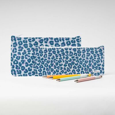 LEOPARD BLEU Tyvek® pencil case with zipper