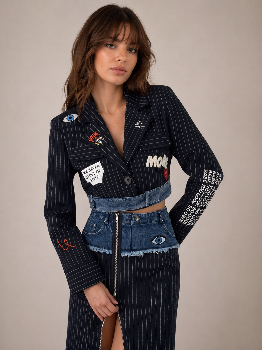 Blazer Cropped Rayure - CODY - Pack de 5: ( 2S - 2M - 1L )