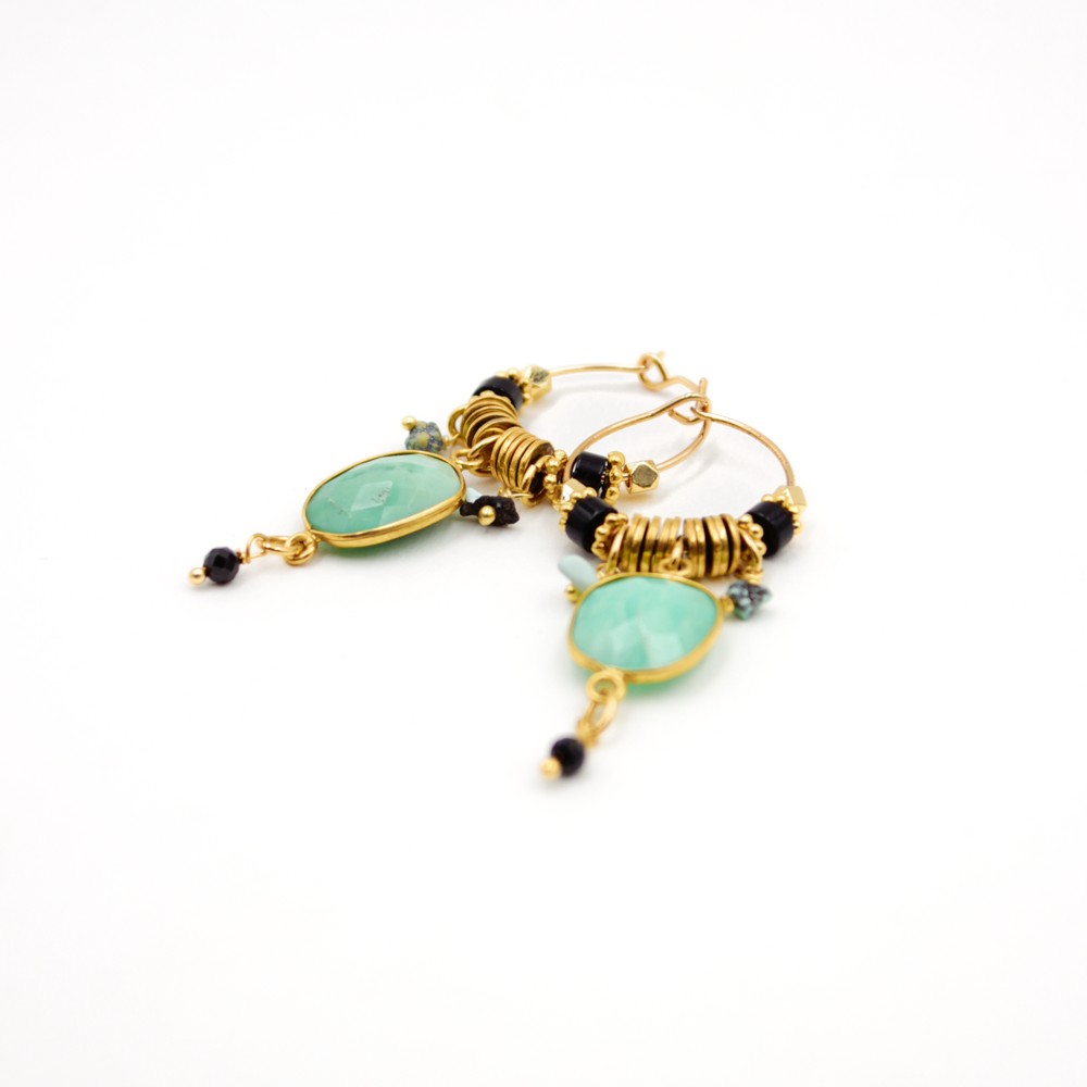 Creole earrings with chrysoprase stones - ALBA