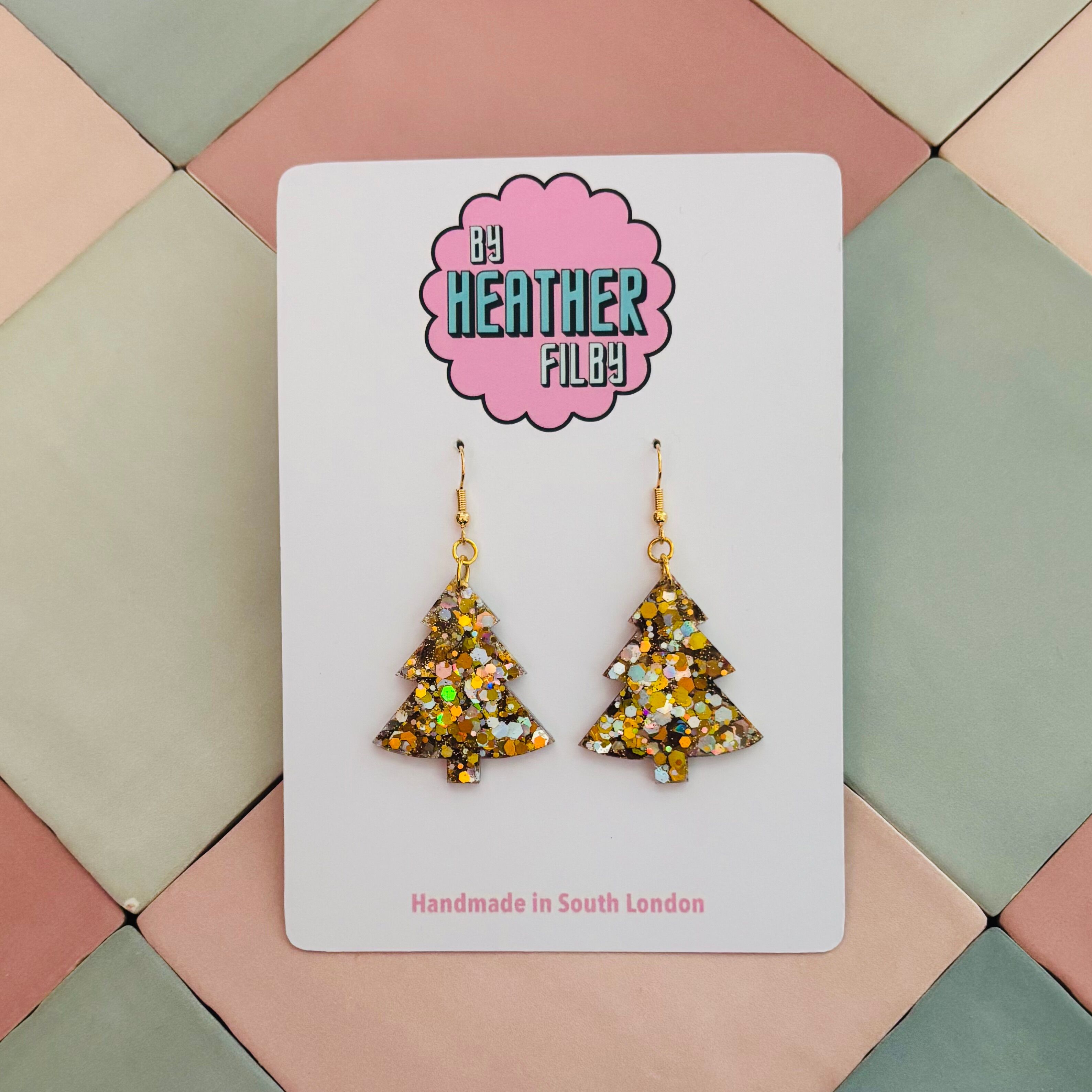 ❄️ Silver & Gold Christmas Tree Glitter Resin Earrings