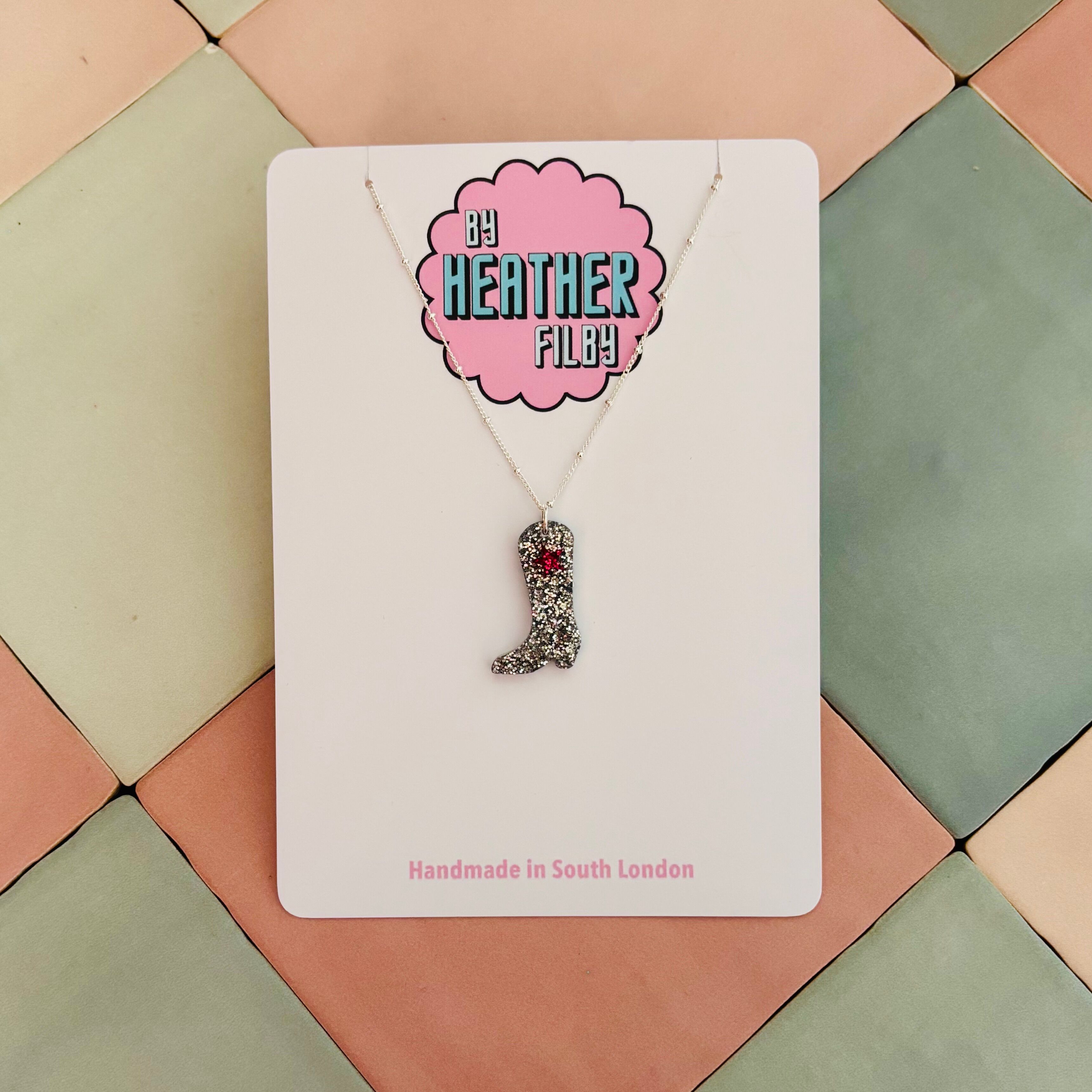 ✨ Silver & Pink Cowboy Boot Charm Necklace