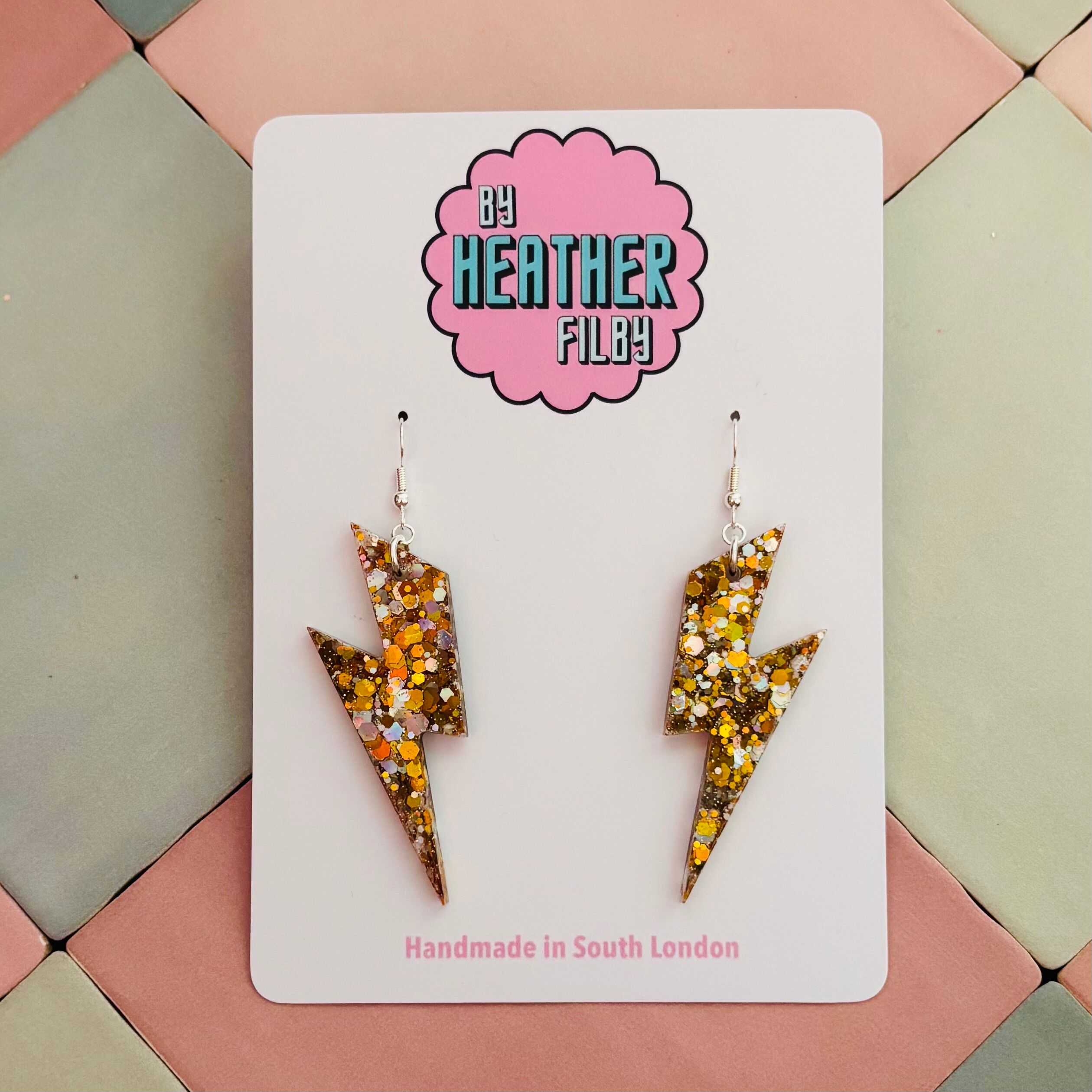 Large Gold & Silver Lightning Bolt Earrings
