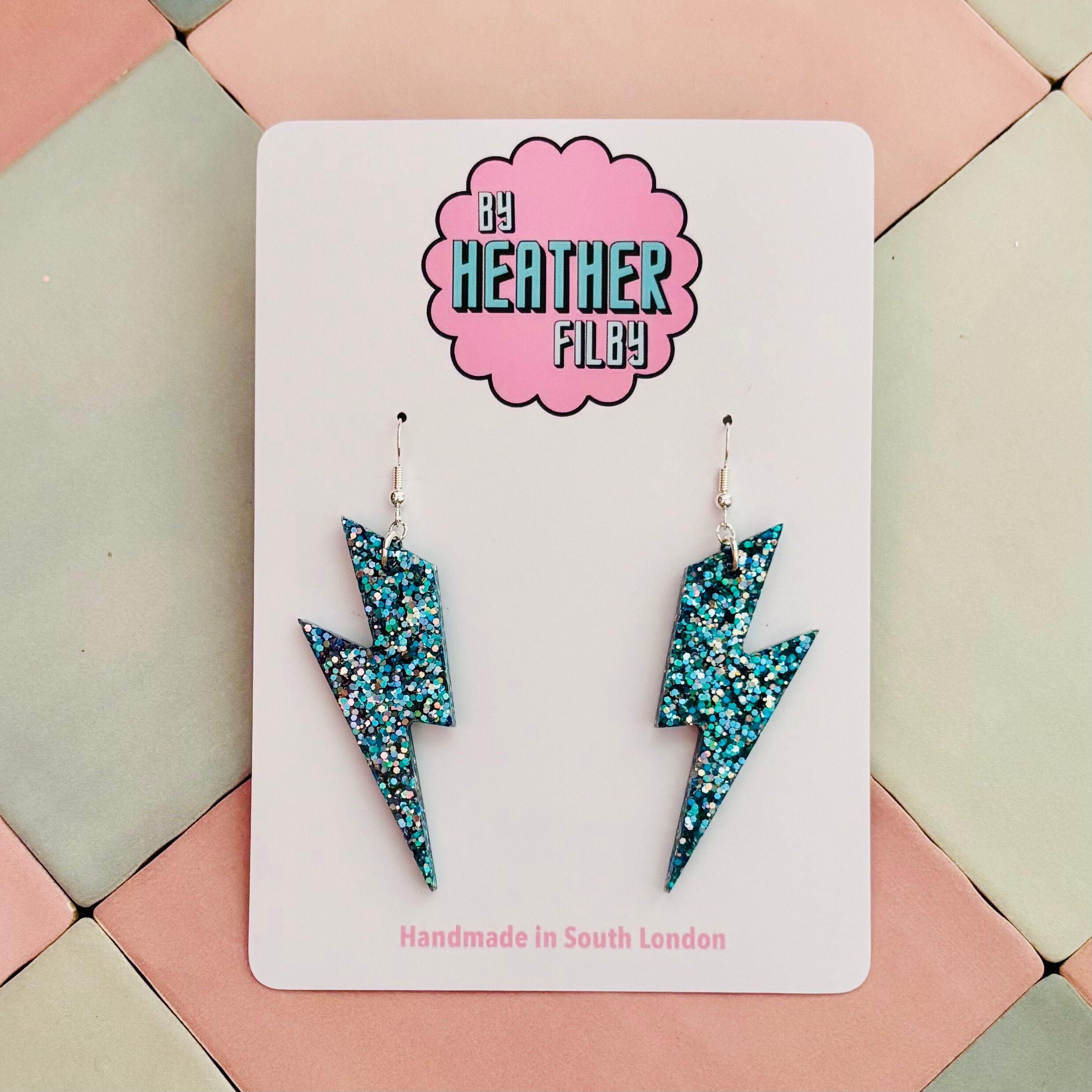 Large Blue & Silver Lightning Bolt Earrings