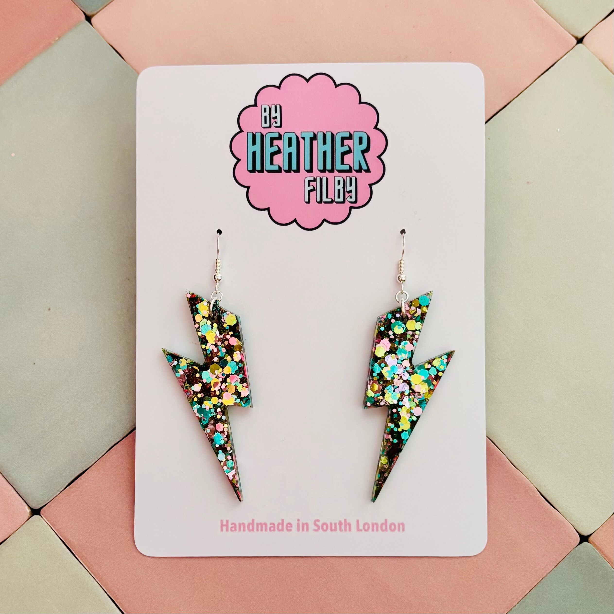 Large Aqua Lightning Bolt Earrings