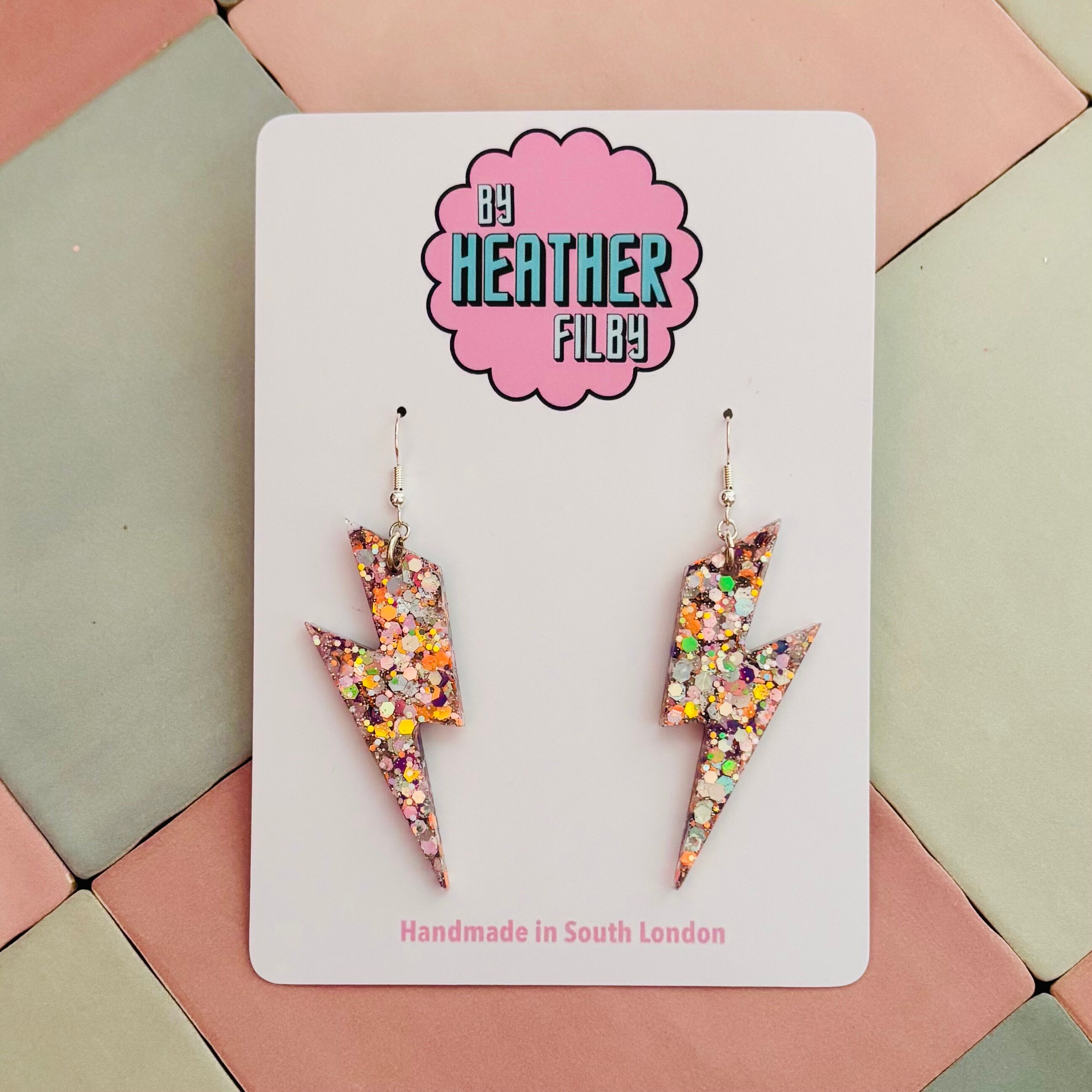 Large Iridescent Glitter Lightning Bolt Earrings