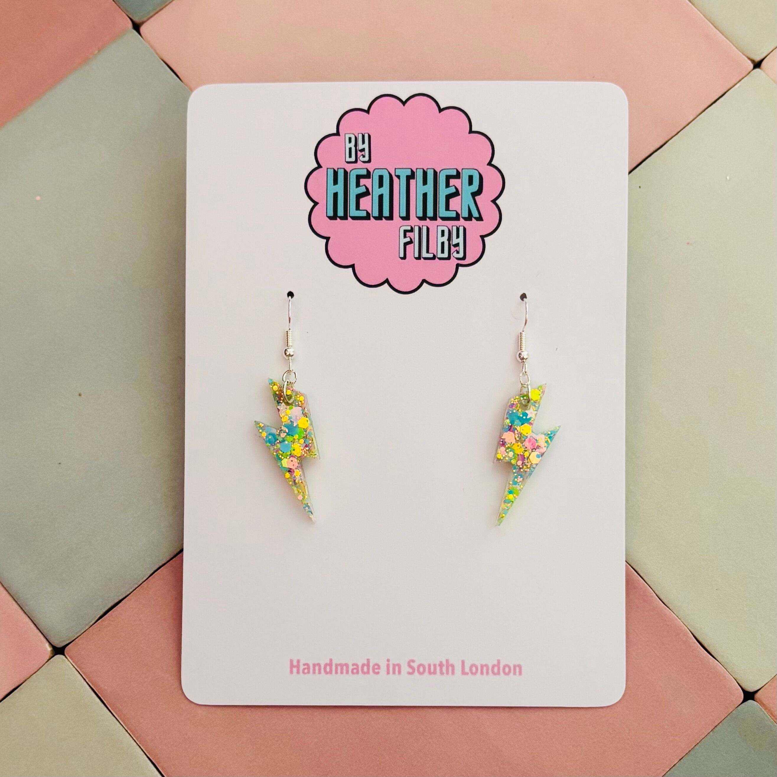 Small Light Green Glitter Lightning Bolt Earrings