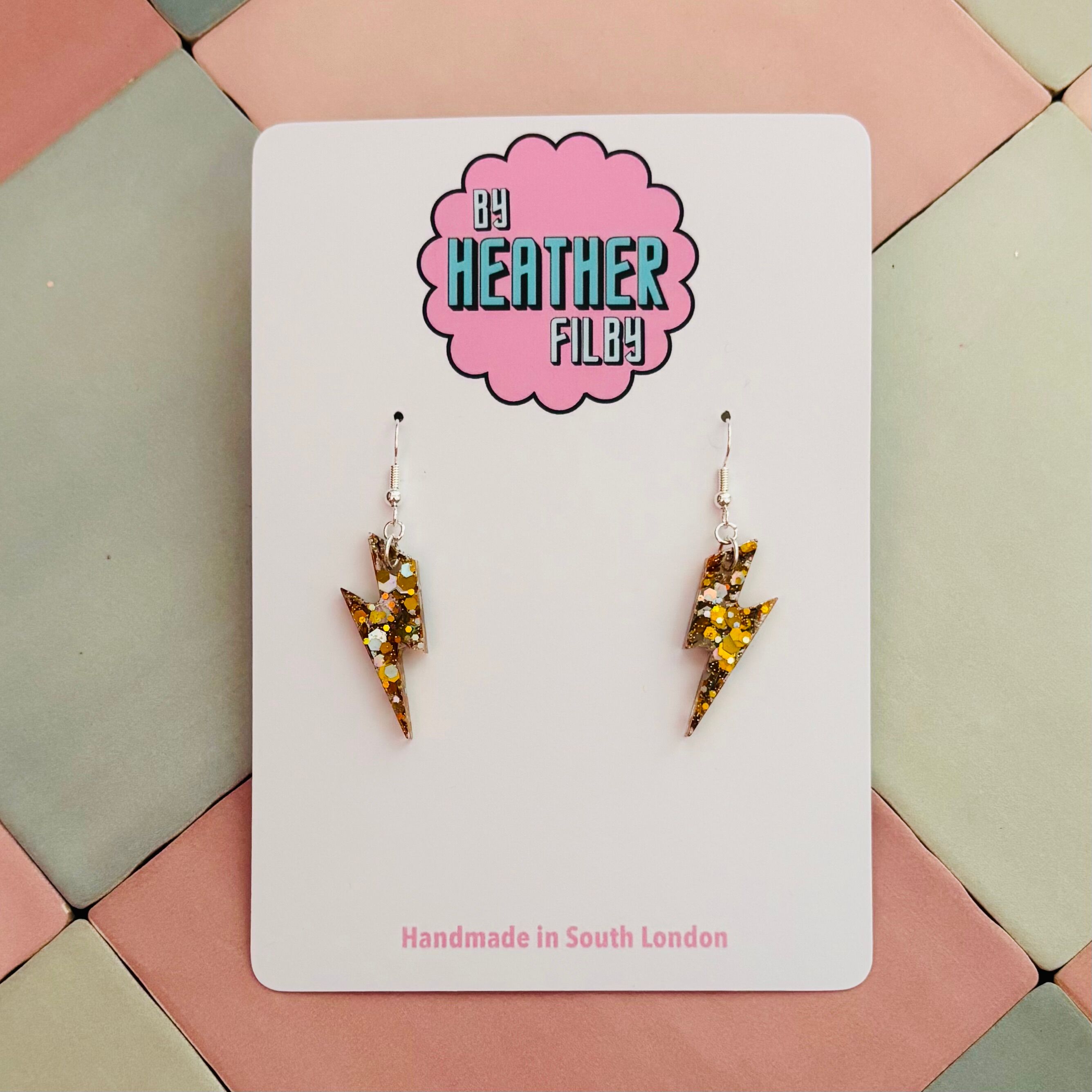 Small Gold & Silver Glitter Lightning Bolt Earrings