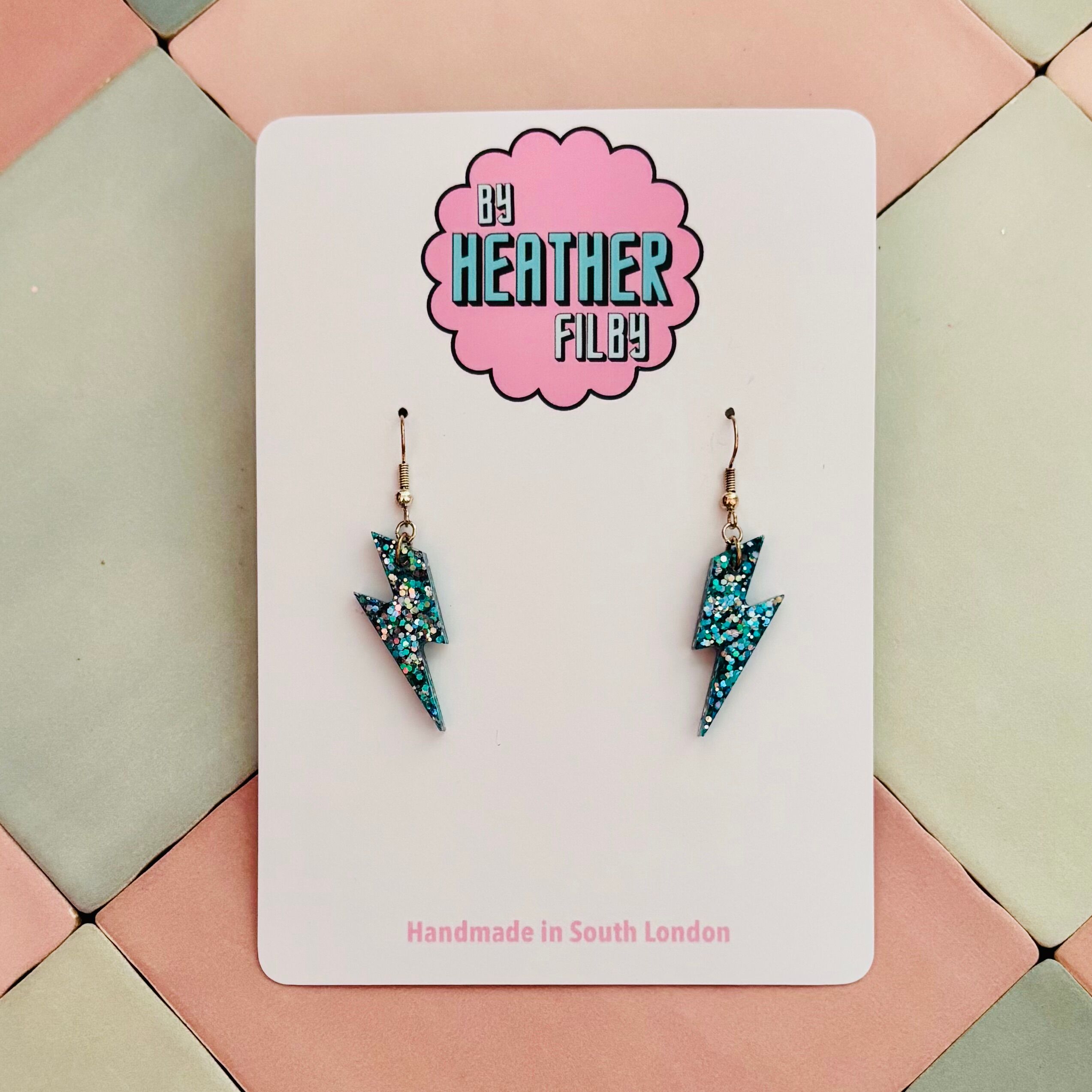 Small Blue & Silver Glitter Lightning Bolt Earrings
