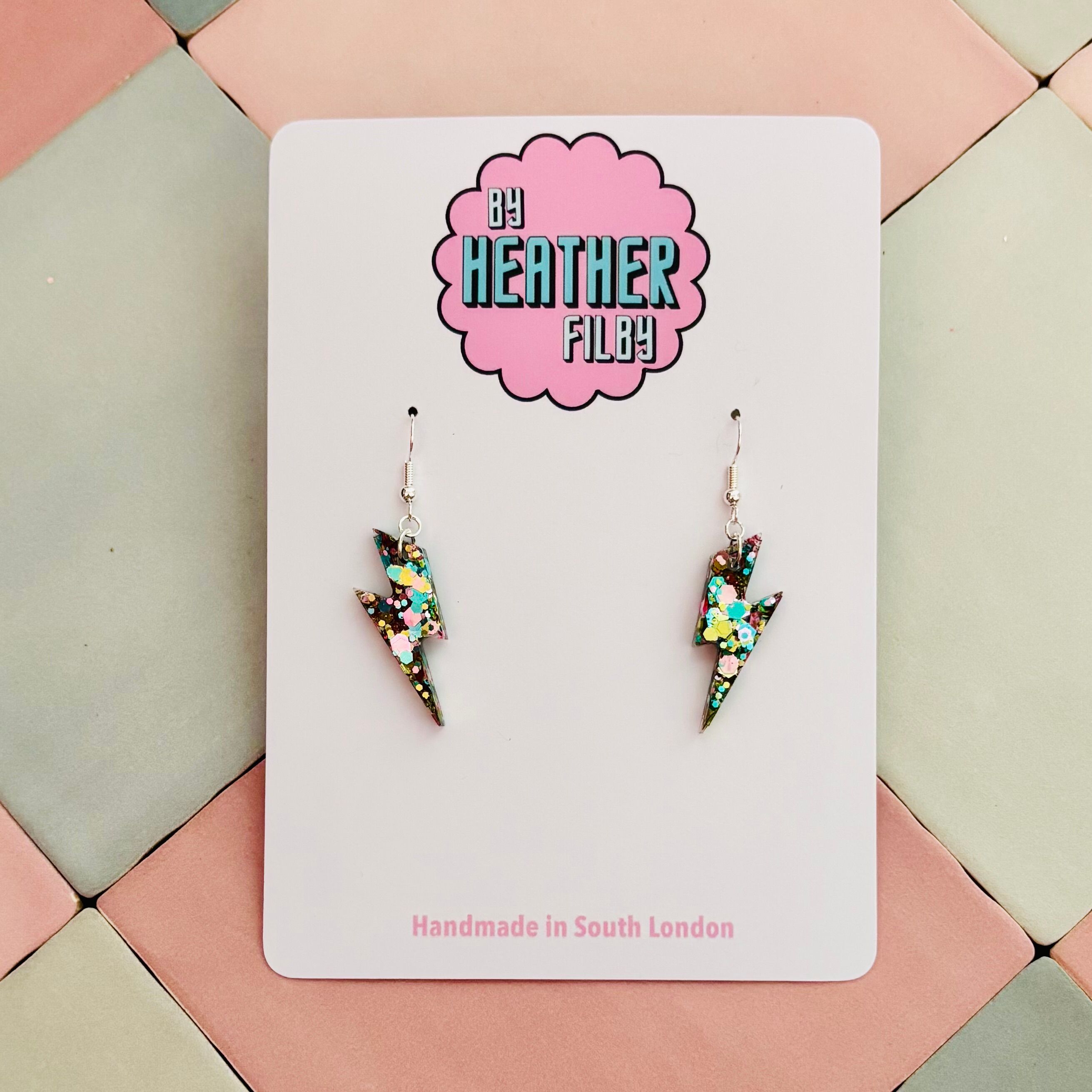 Small Aqua Glitter Lightning Bolt Earrings