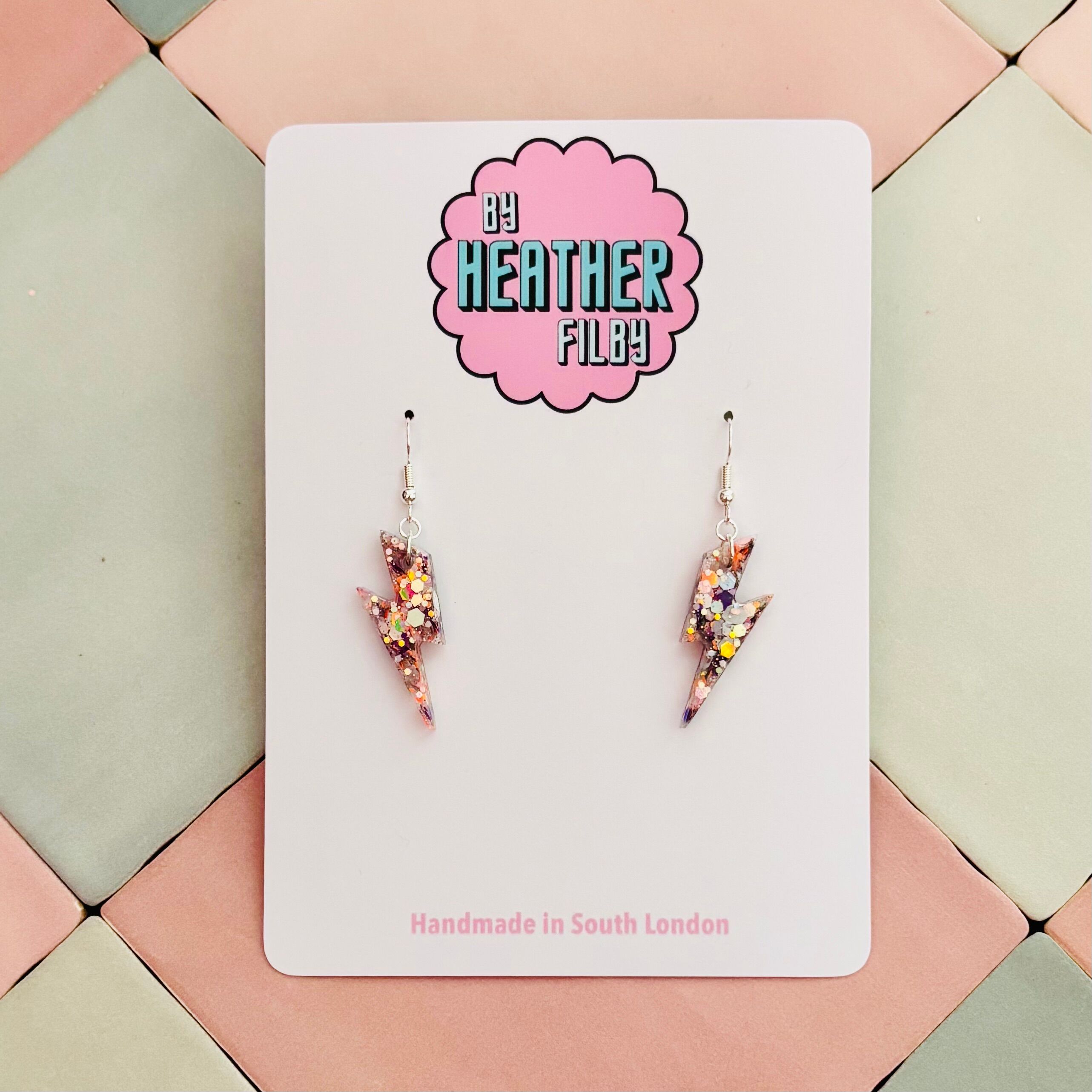 Small Iridescent Glitter Lightning Bolt Earrings