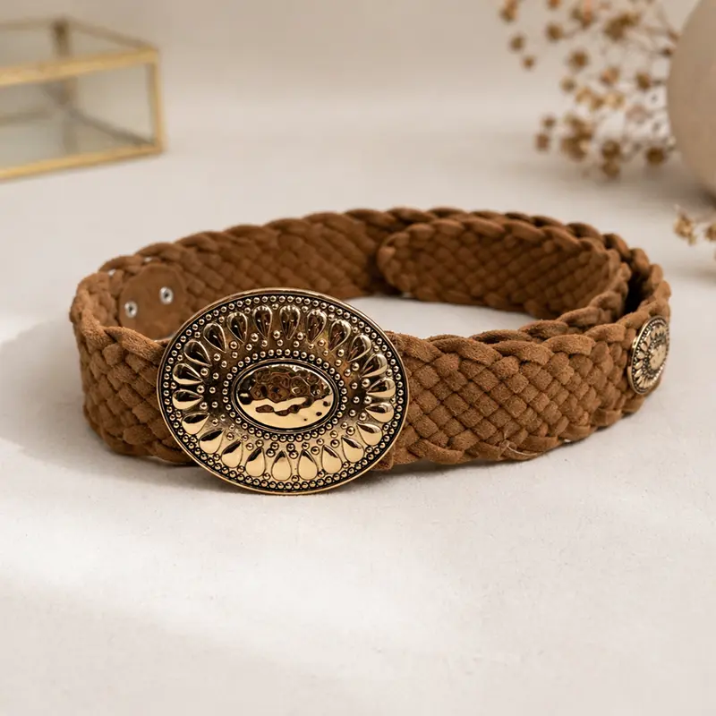 Braided Three-tone Belt with Gold-Tone Buckle and tortoiseshell accents. NWOT Braided Black & Gold Golf Ratchet Belt 1.38 main image 4