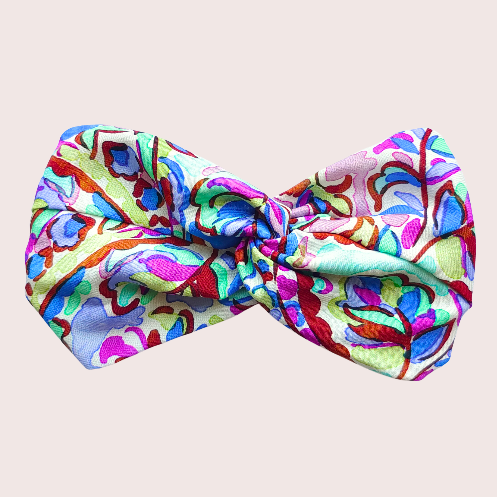 Headband KALLIA / bandeau cheveux imprimé fleuri bleu, turquoise fuschia en viscose Ecovero, taille unique, style tendance et coloré printemps été, made in France