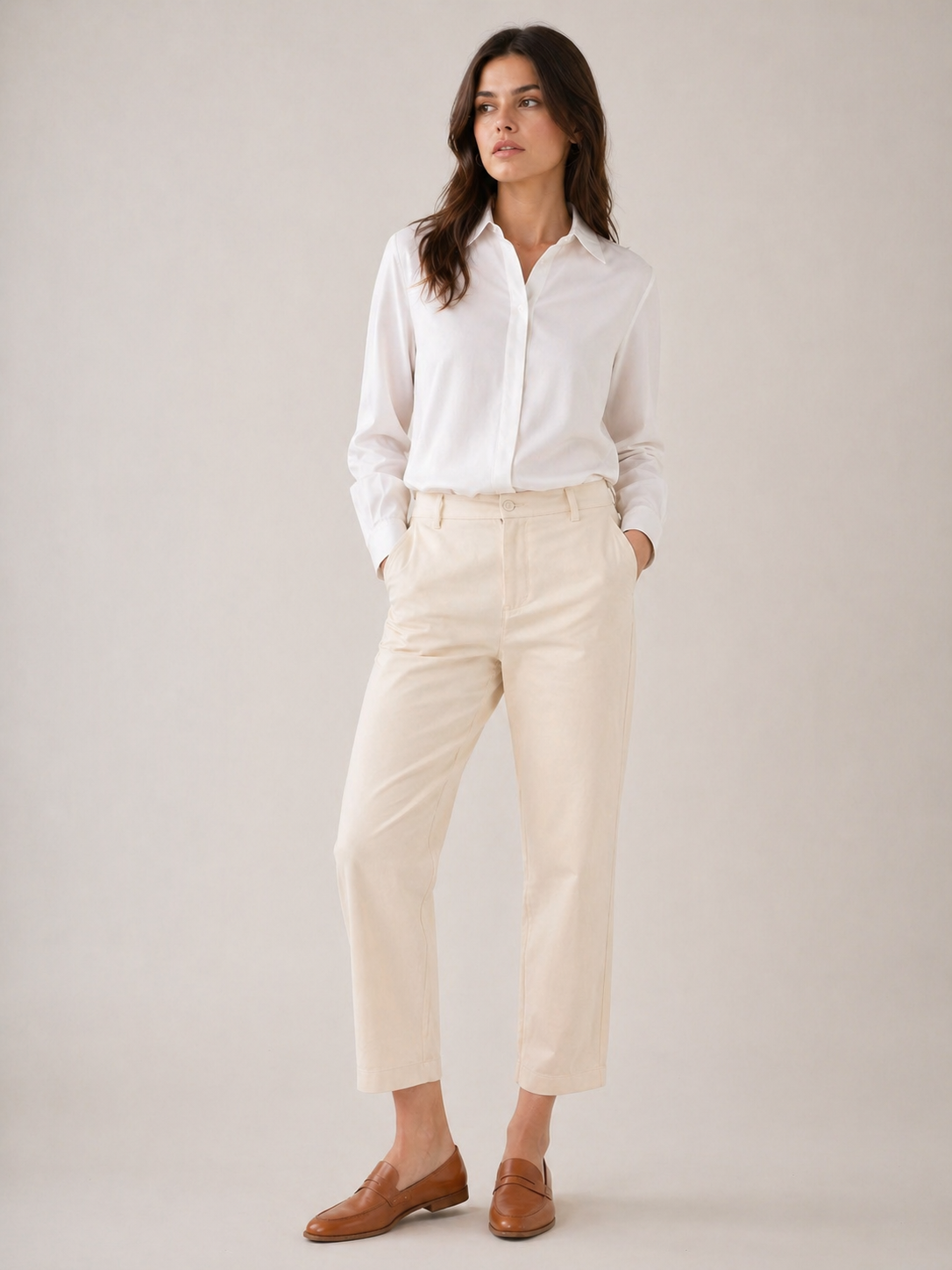 Plain straight-leg cotton canvas trousers – BAGI - Pack of 4: (S - M - L - XL)