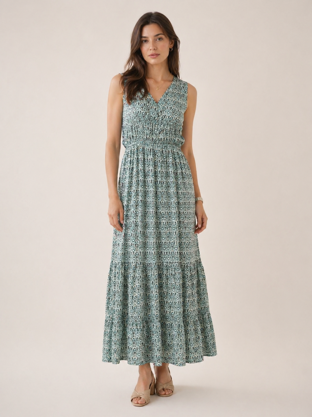 Robe longue imprimé vert - RENES - Pack de 5: ( 2S - 2M - 1L )