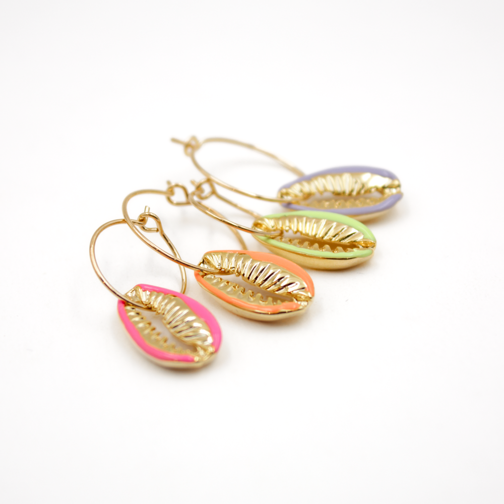 Set of 4 unique colorful cowrie hoop earrings - CARLA