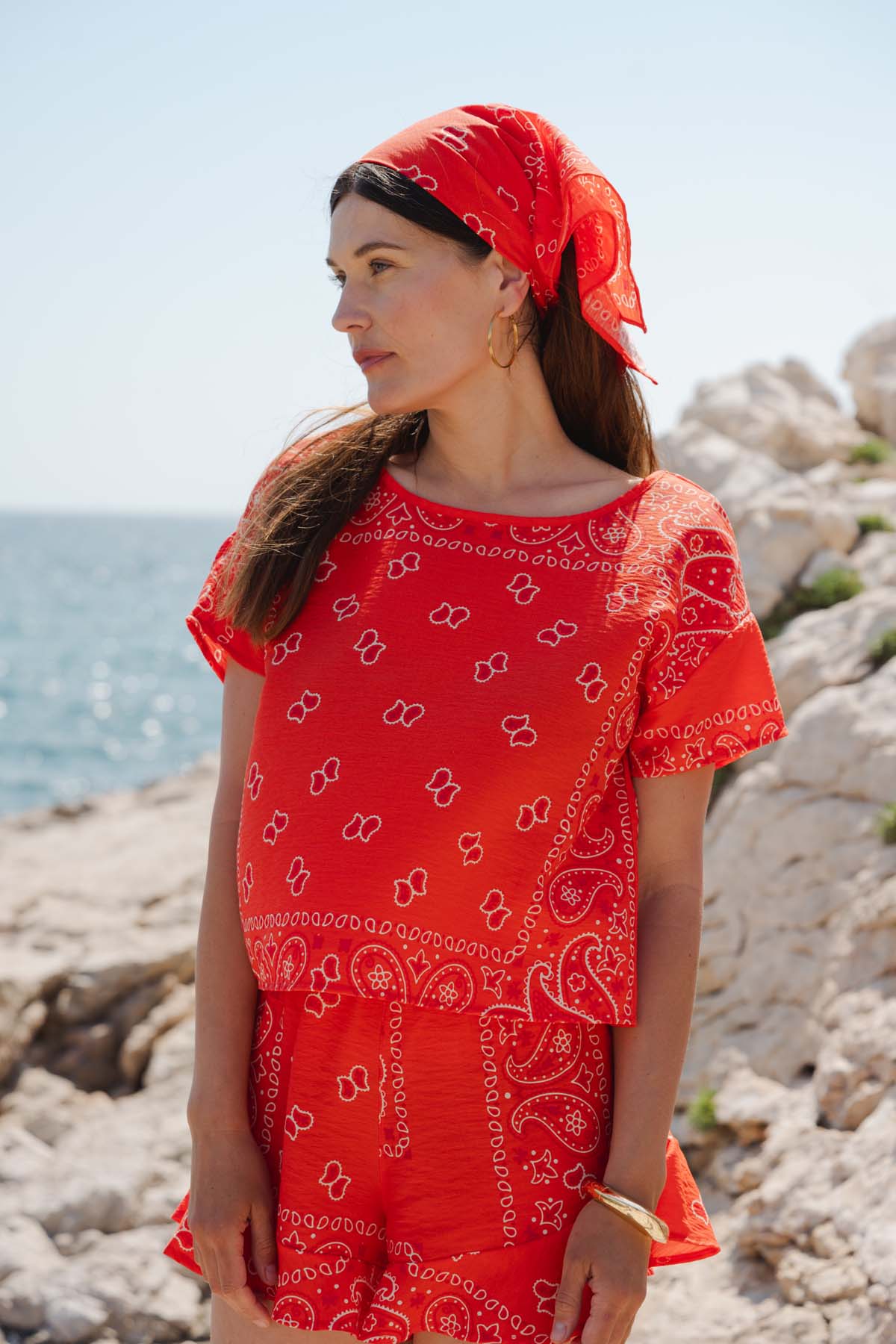 Top in viscosa - Bandana rossa