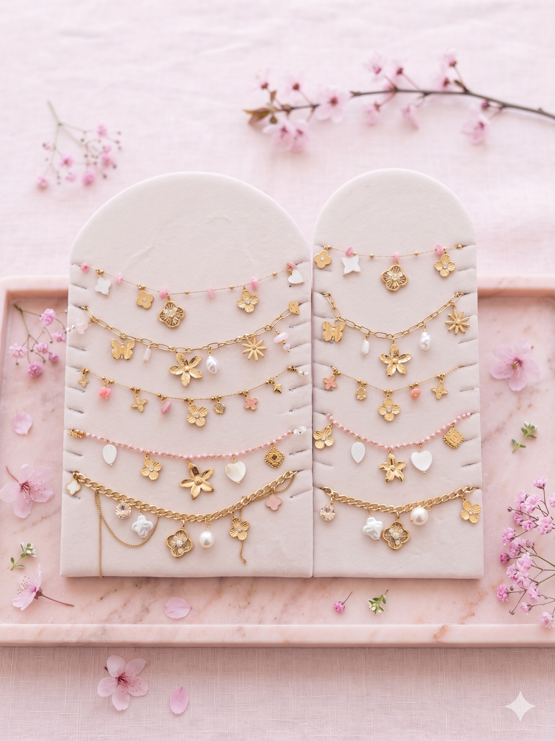 Set aus 5 floralen Anhängern mit Rosenmotiven