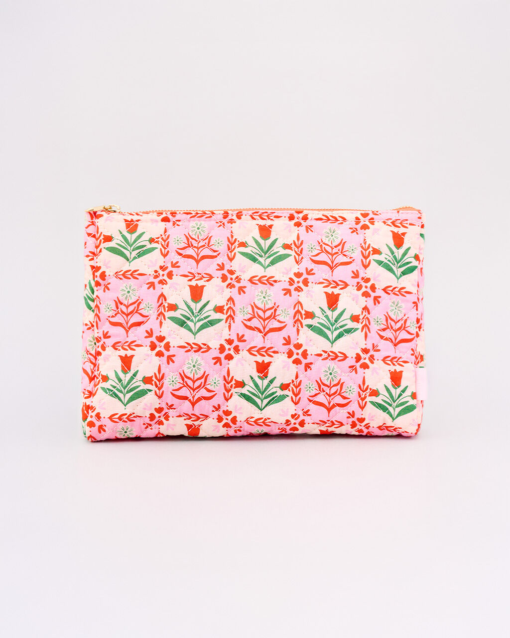 Quilted Pouch, Pink Tile Floral