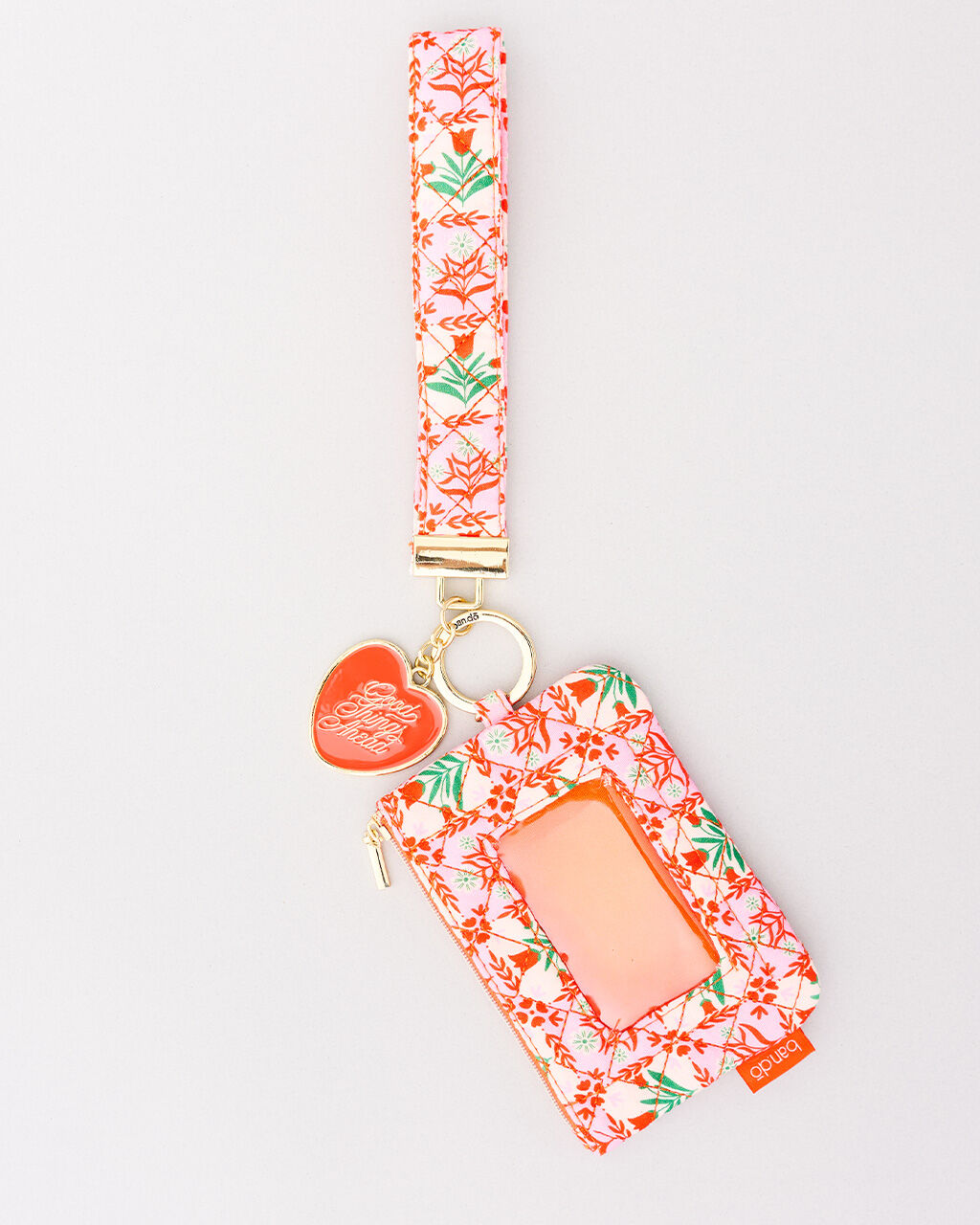 Zip ID with Wristlet - Pink Tile Floral