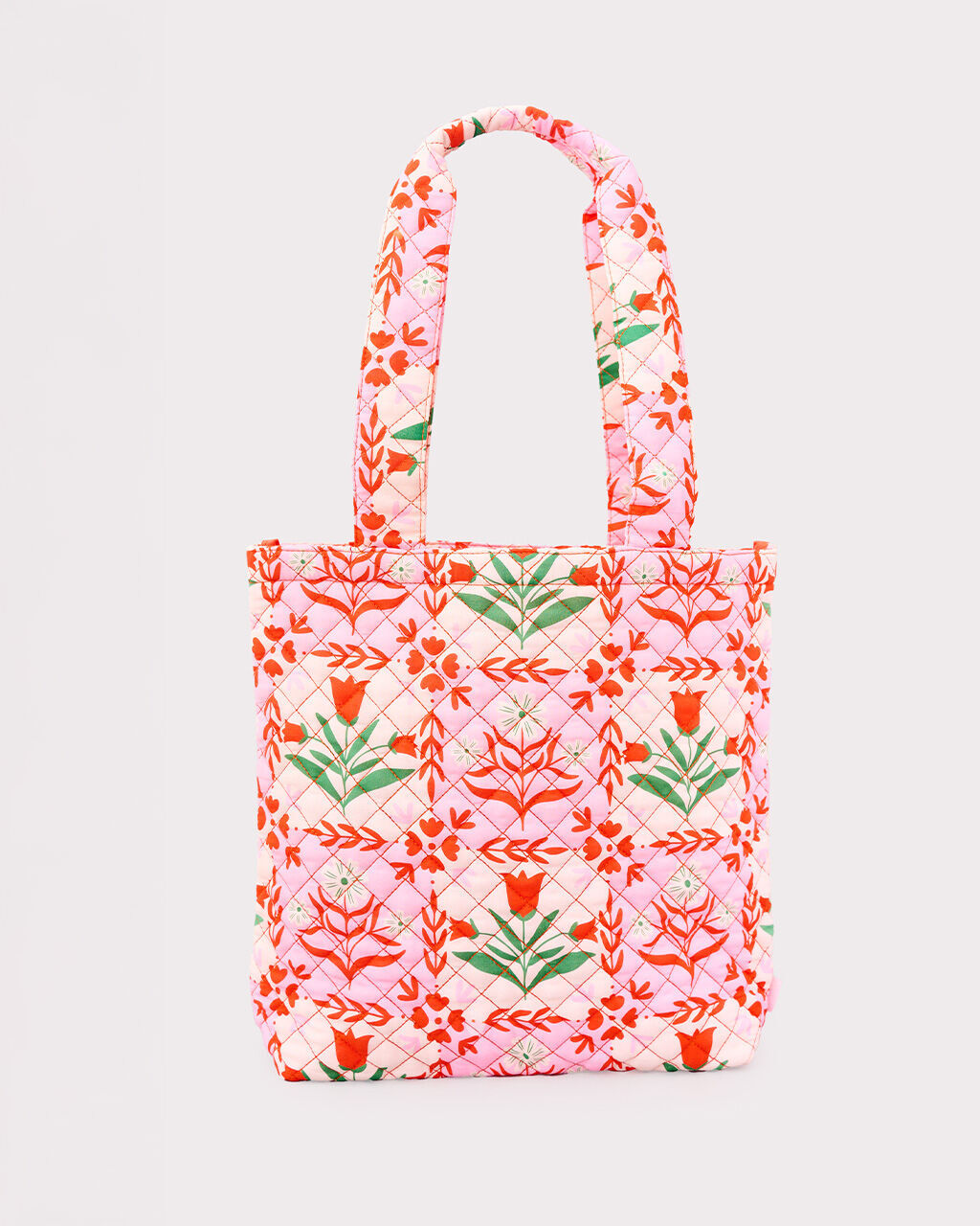 Quilted Tote, Pink Tile Floral
